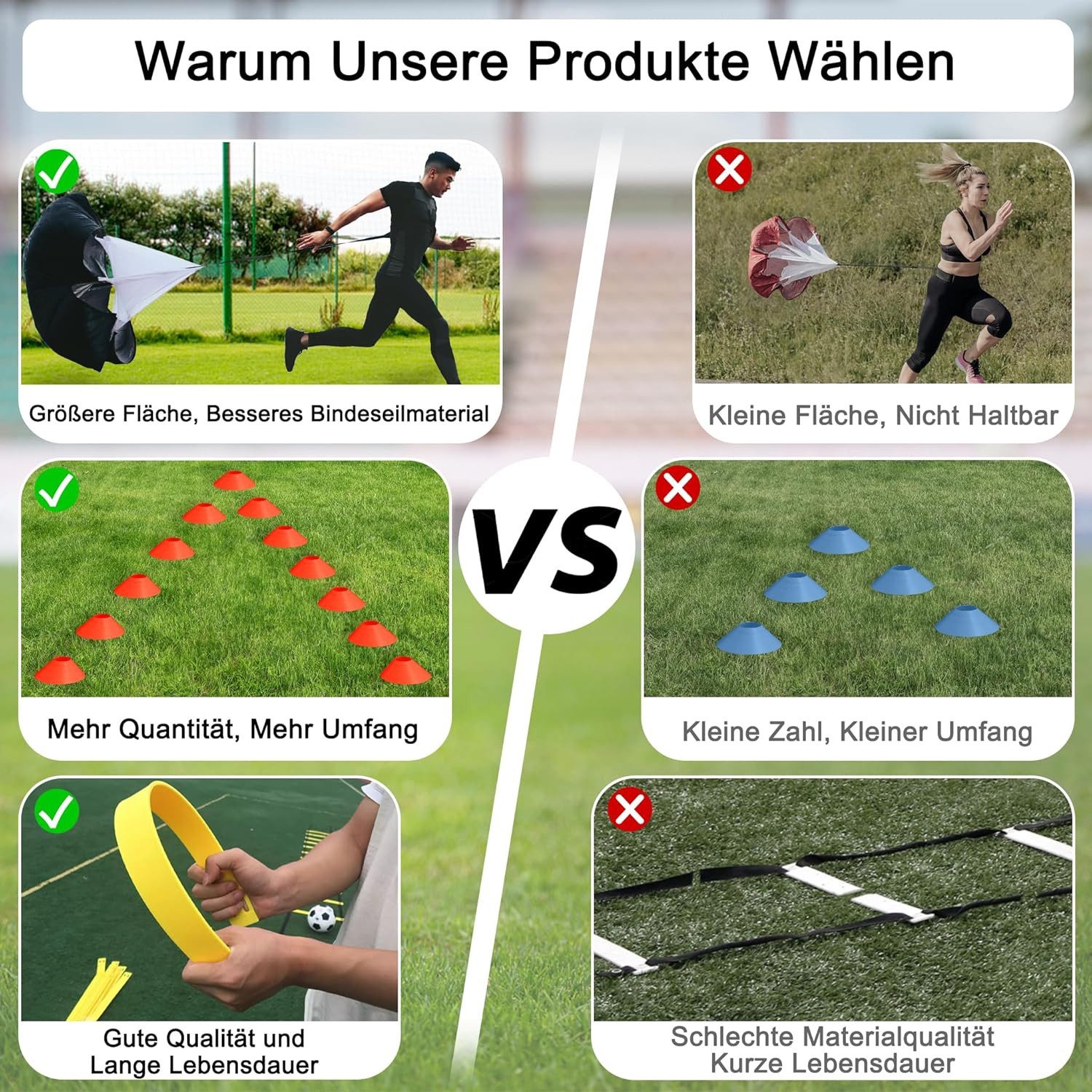 FIVMEN Koordinationsleiter Trainingsleiter Fussball Trainingszubehör Trainingshilfe Sport set, mit 12 Scheiben Kegel 6 Hürden 1 Widerstandsfallschirm und Tragetasche
