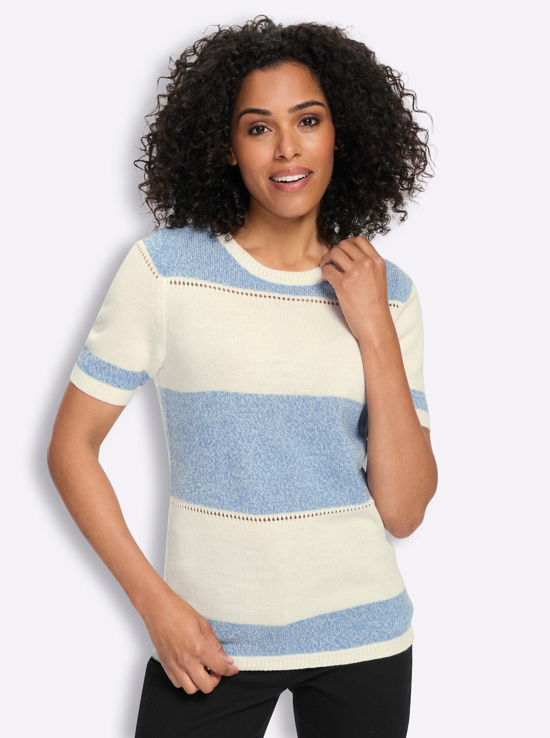Strickpullover Kurzarm-Pullover Kurzarm Jersey, Ajour
