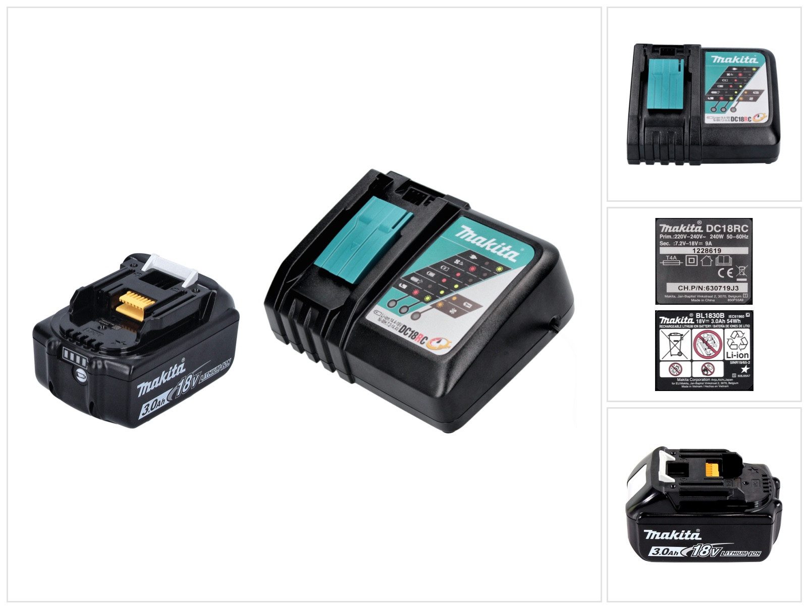 Makita Power Source Kit 18 V (191A24-4) mit 1x BL 1830 B Akku 3,0 Ah Akkupacks