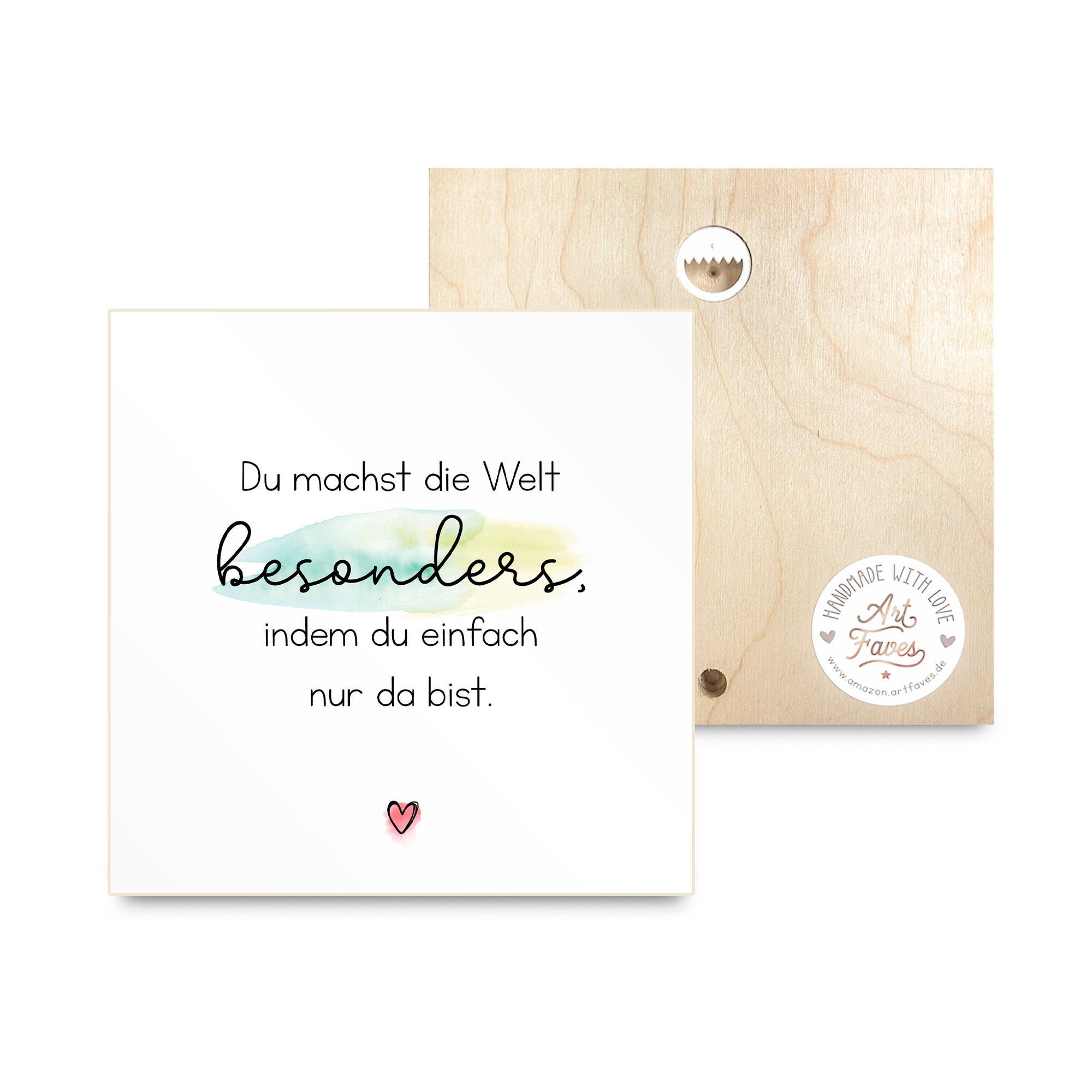 ARTFAVES Holzbild Holzschild mit Spruch - Du machst die Welt besonders, kleines Dankeschön-Geschenk als Deko