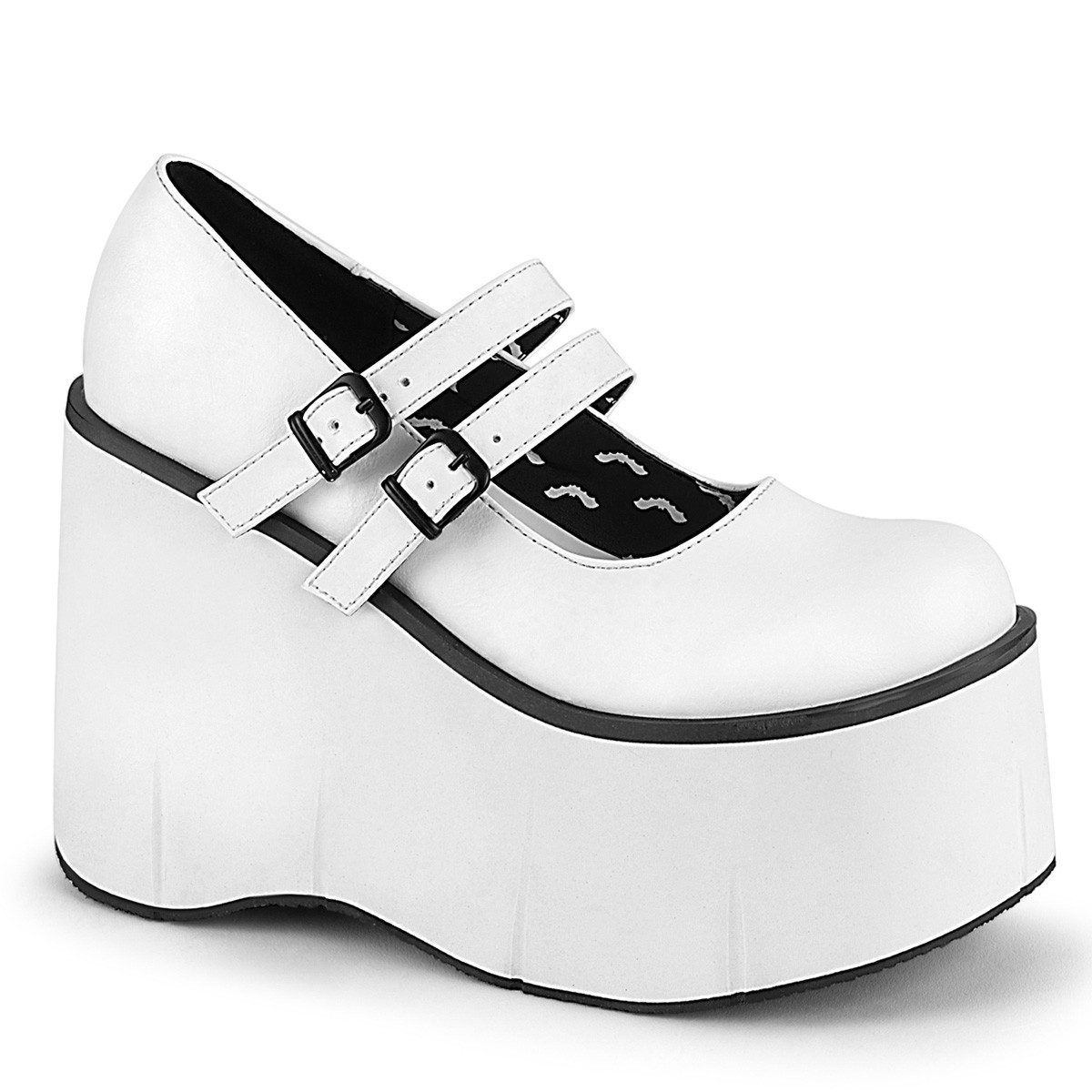 Sale KERA-08 DemoniaCult vegane Damen Doppelriemen Plateau Pumps weiss High-Heel-Stiefel