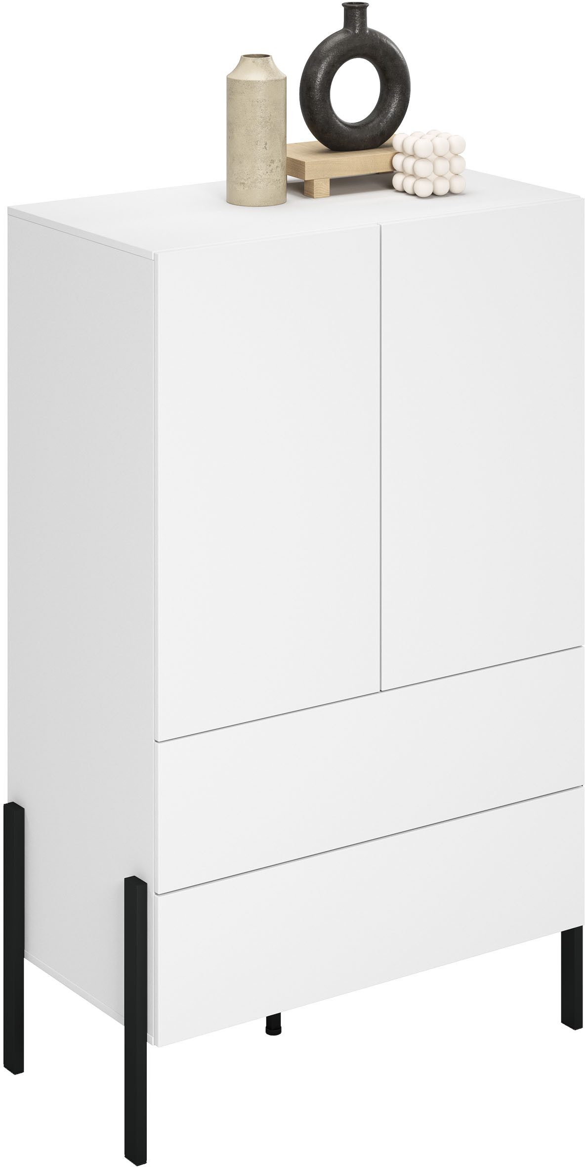 OTTO home Wäscheschrank Jukon, moderner griffloser Kleiderschrank, Metallfüsse, Made in Europe (90x150x50, ideal für kleine Räume oder Nischen) Mehrzweckschrank,2 Schubladen, 2 Türen, FSC-zertifiziert