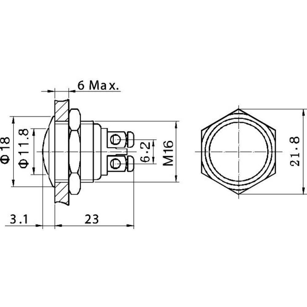 COMPONENTS 2 Schalter V/DC 16 gewölbt Taster Betätiger A, mm Vandalismusgeschützter TRU 36