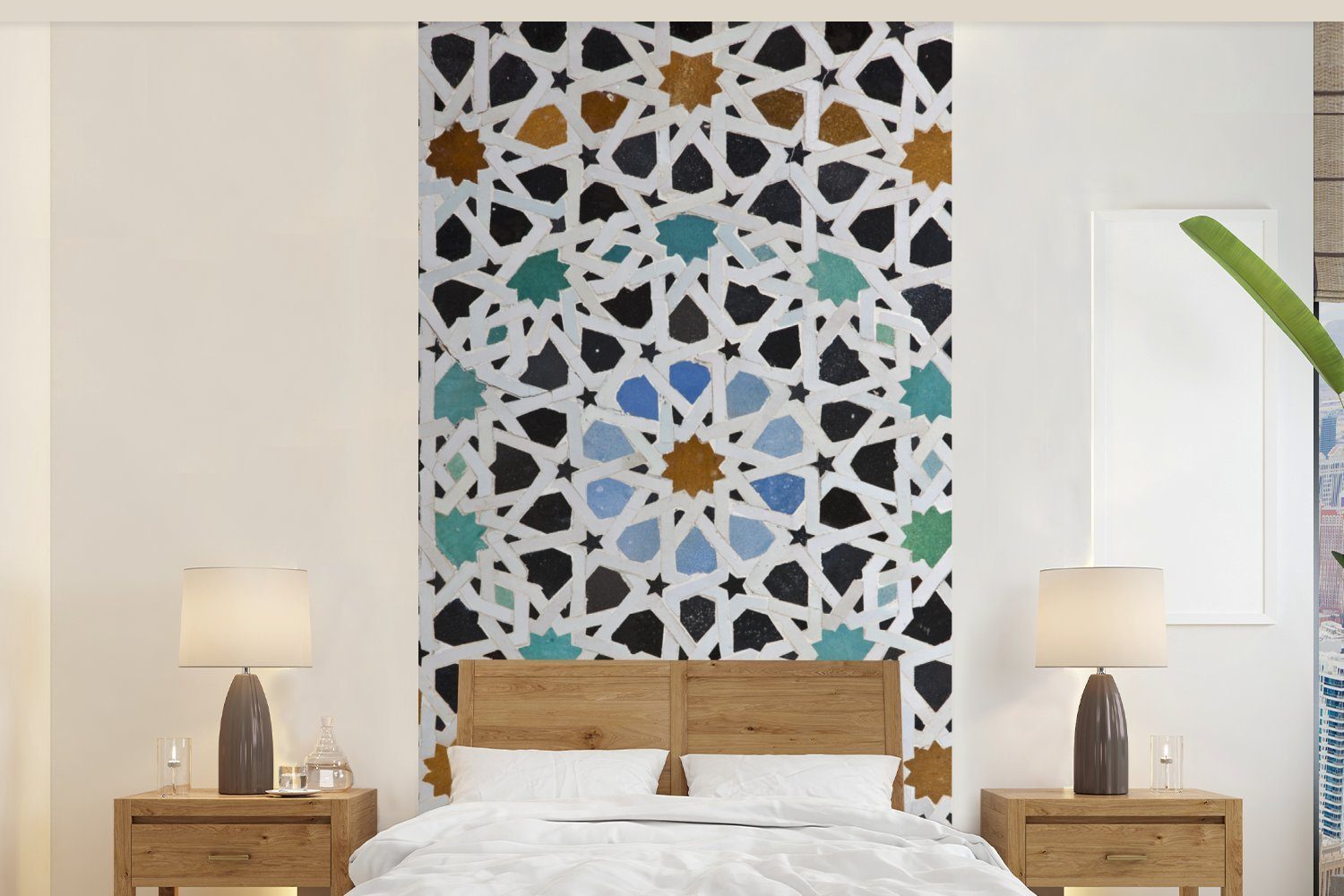 MuchoWow Mosaikdetail, Ein bedruckt, St), Fototapete Schlafzimmer Wohnzimmer Matt, marokkanisches (2 Vliestapete für Küche, Fototapete