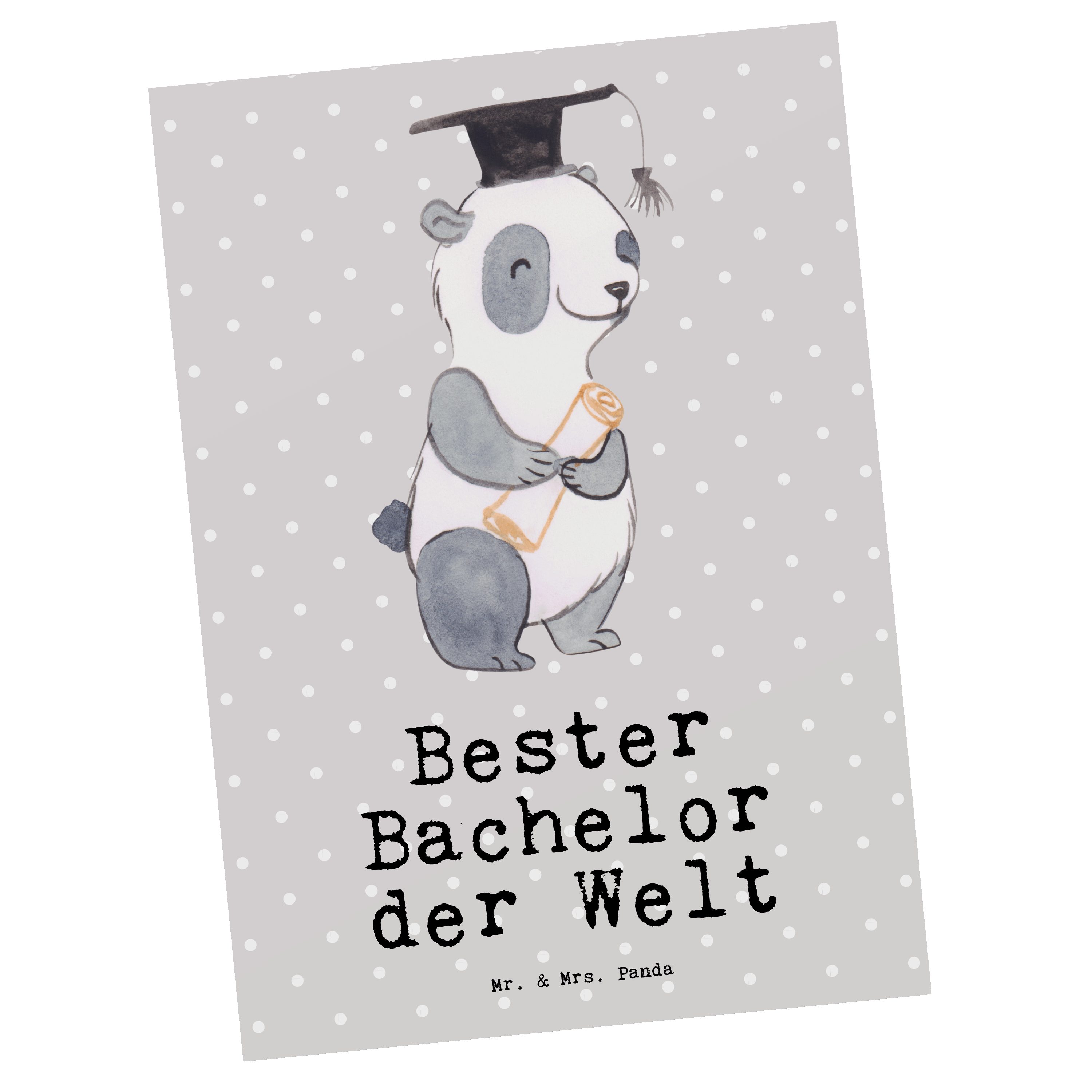 Mr. & Mrs. Panda Postkarte Panda Bester Bachelor der Welt - Grau Pastell - Geschenk, Geburtstag