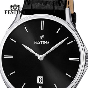 Festina Quarzuhr Festina Herren Uhr F16745/5 Analog Leder, (Analoguhr), Herren Armbanduhr rund, Lederarmband schwarz