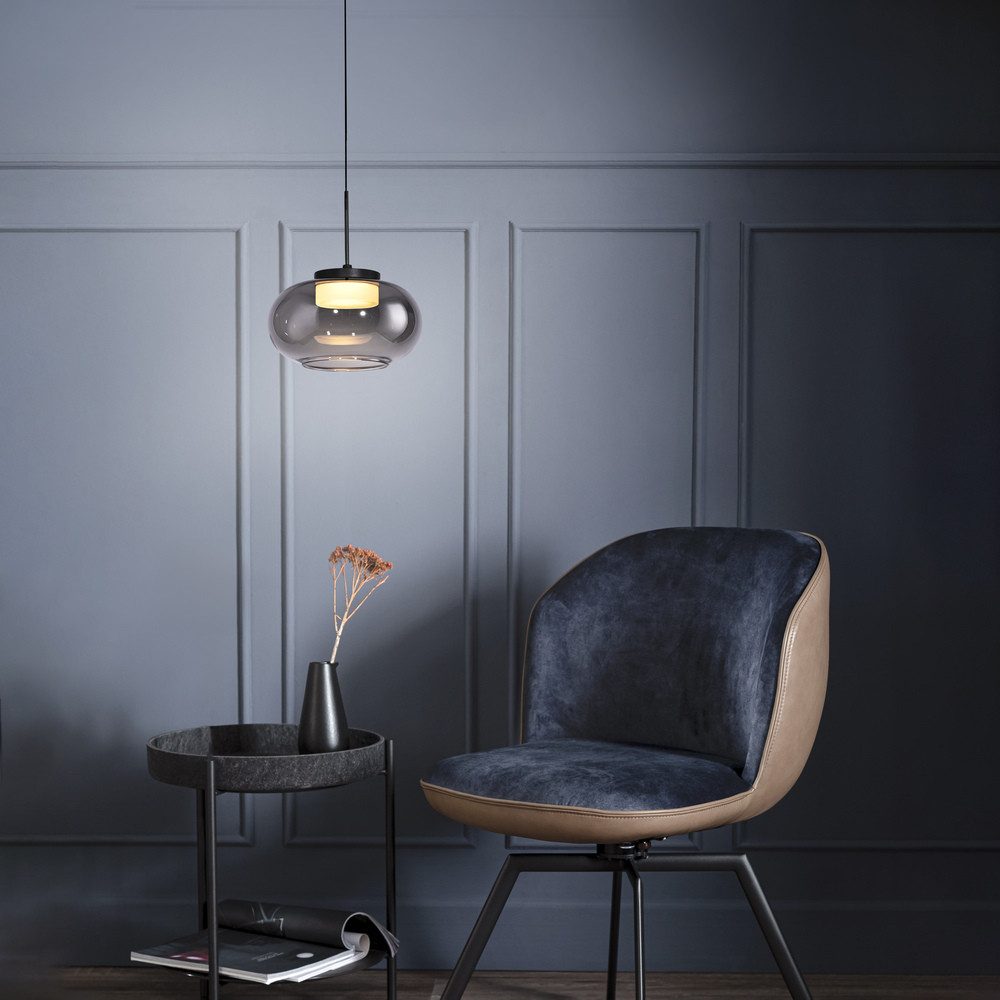 SCHÖNER WOHNEN-Kollektion LED Pendelleuchte LED Pendellampe SIA, höhenverstellbar, 1x LED Board 4,5 W, warmweiß, Rauchglas, höhenverstellbar, Lichtfarbe warmweiß