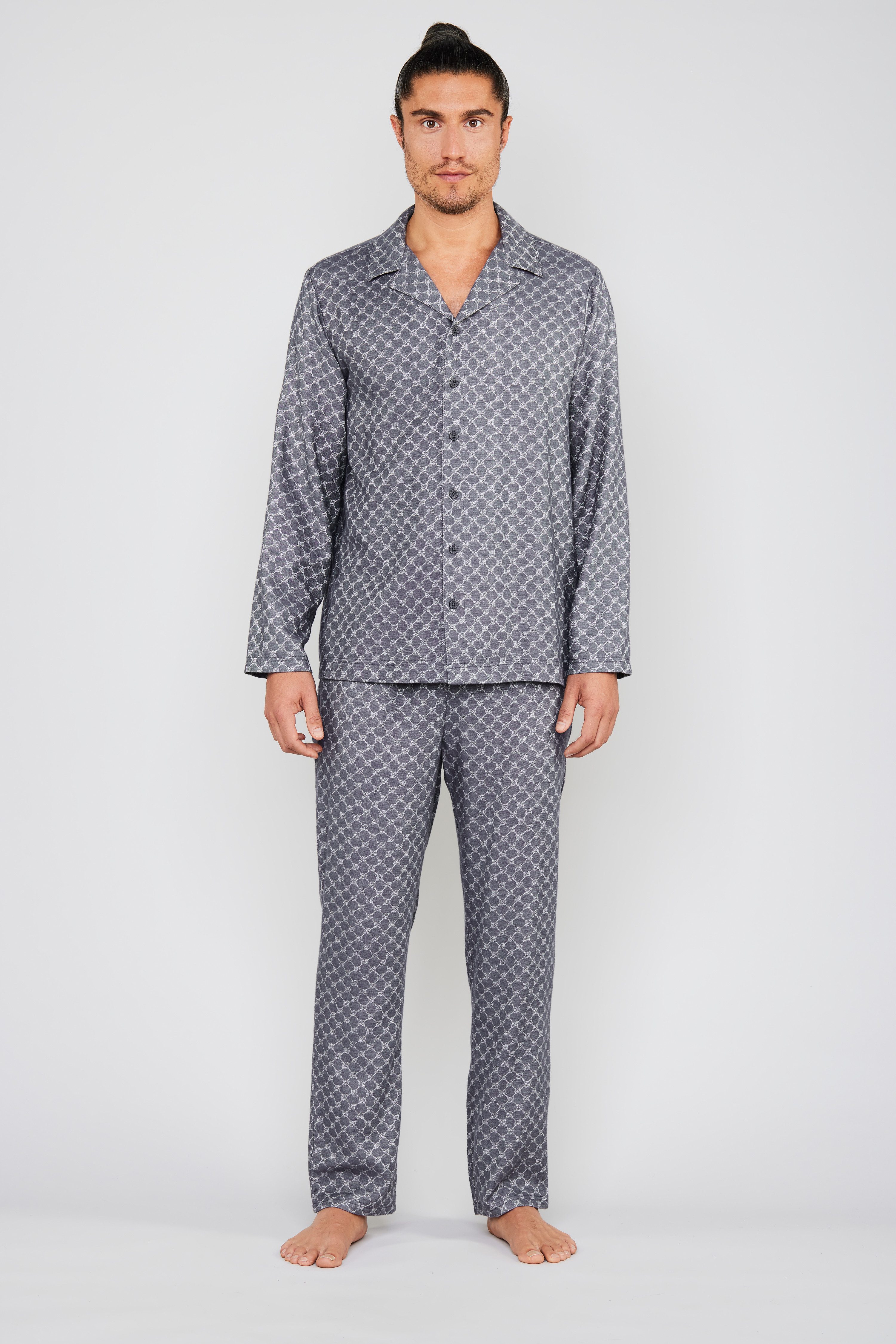 JOOP! Pyjamaoberteil Relax mit langen Ärmeln, Cornflower-Design, Kragen