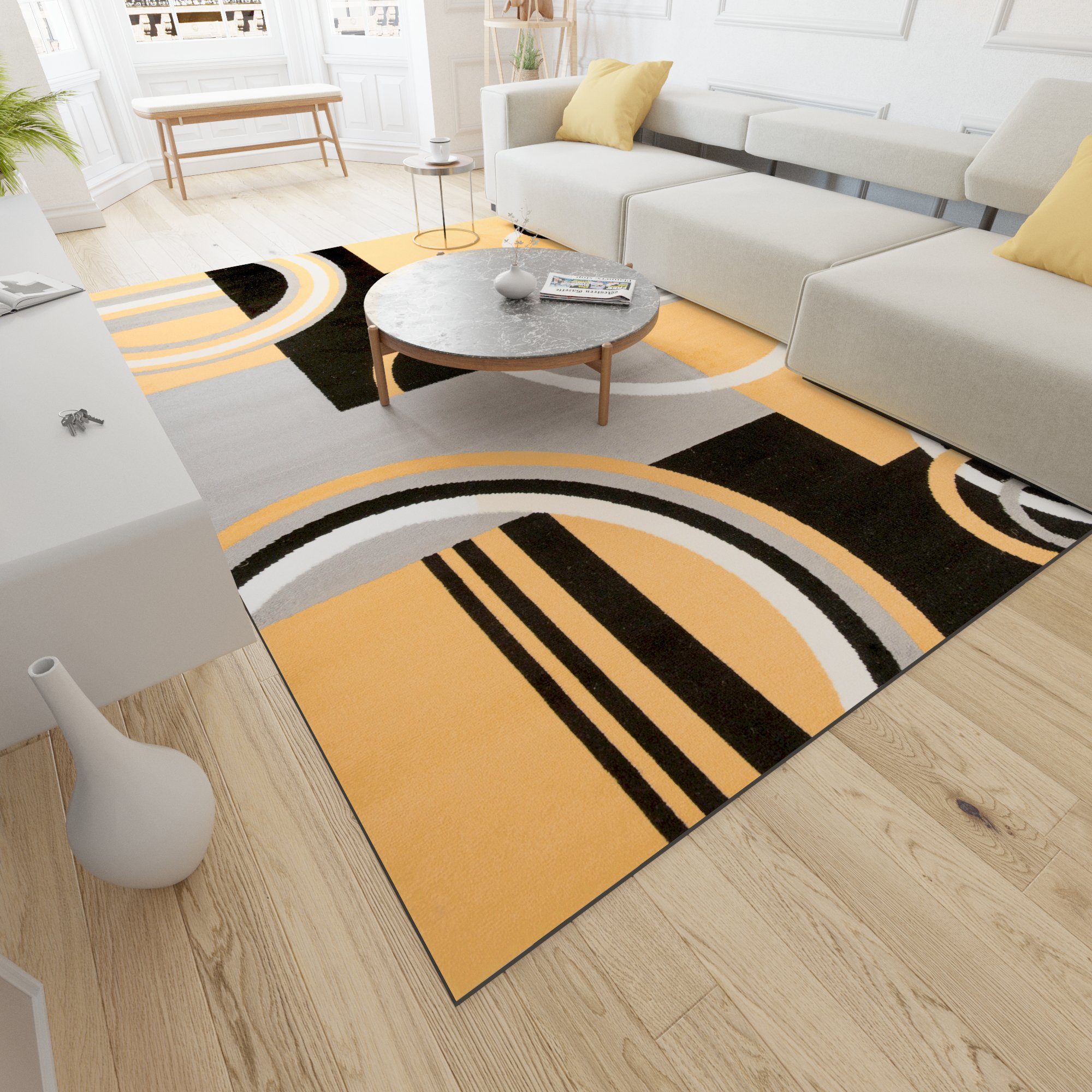 Mazovia Designteppich Modern Teppich Kurzflor Wohnzimmerteppich Robust und pflegeleicht GRAU, 80 x 150 cm, Fußbodenheizung, Allergiker geeignet, Farbecht, Pflegeleicht