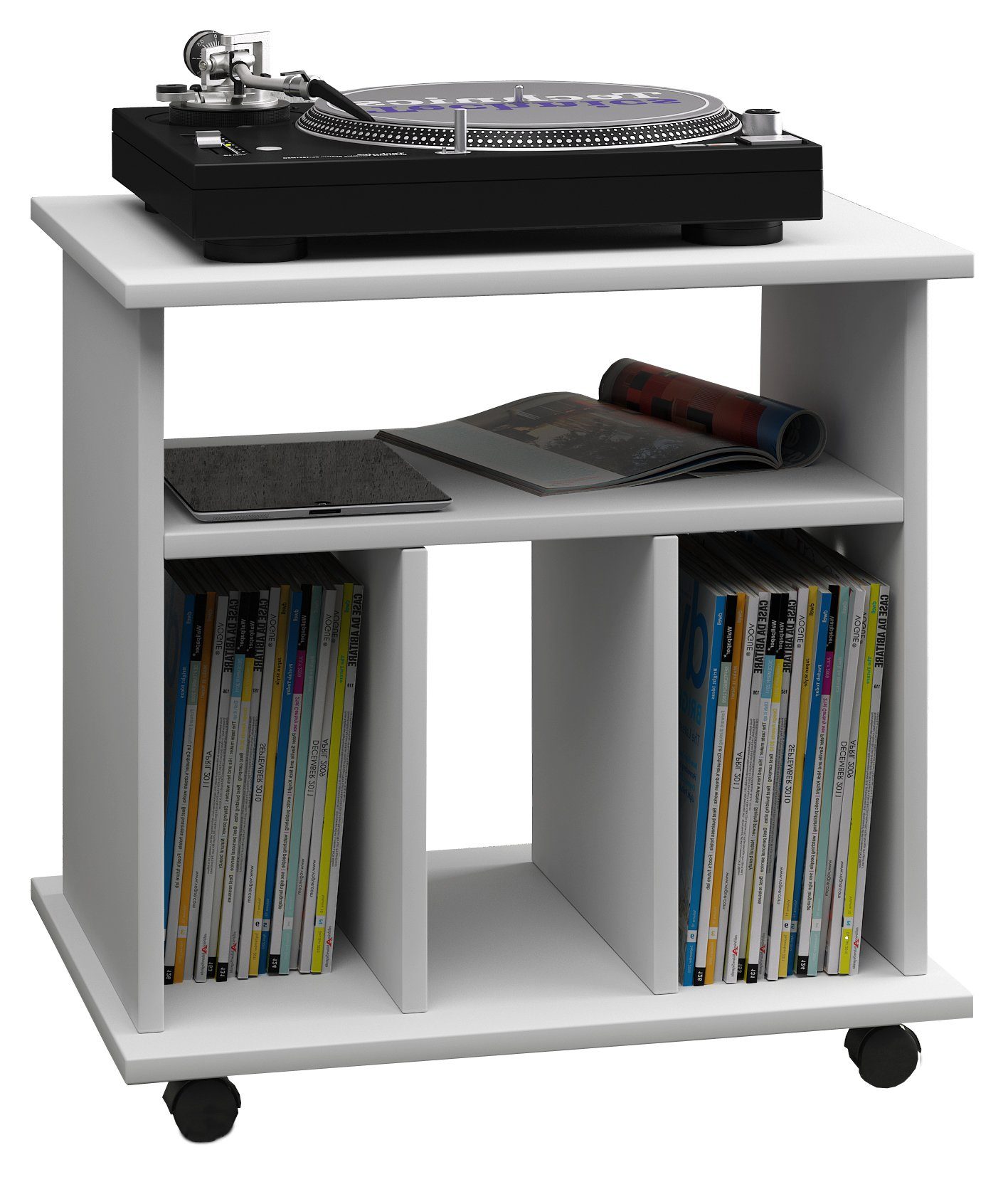 VCM TV-Rack Holz Schallplatten LP Regal Rollen Retal günstig online kaufen