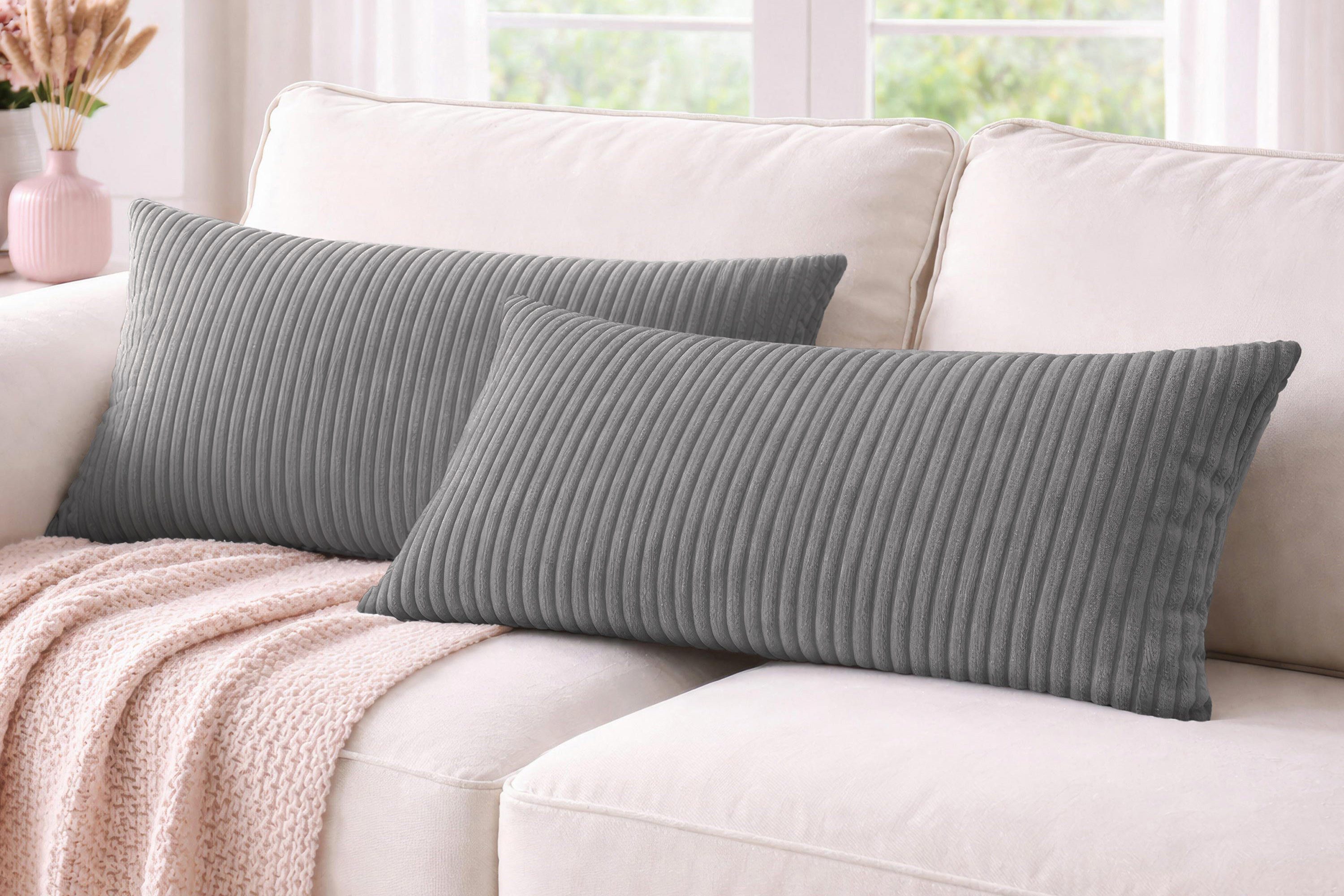 Amilian Dekokissen 40x80 cm 2er Set mit Füllung – Cord-Optik Sofakissen, mit Füllung und Bezug, formstabil, Hotelverschluss