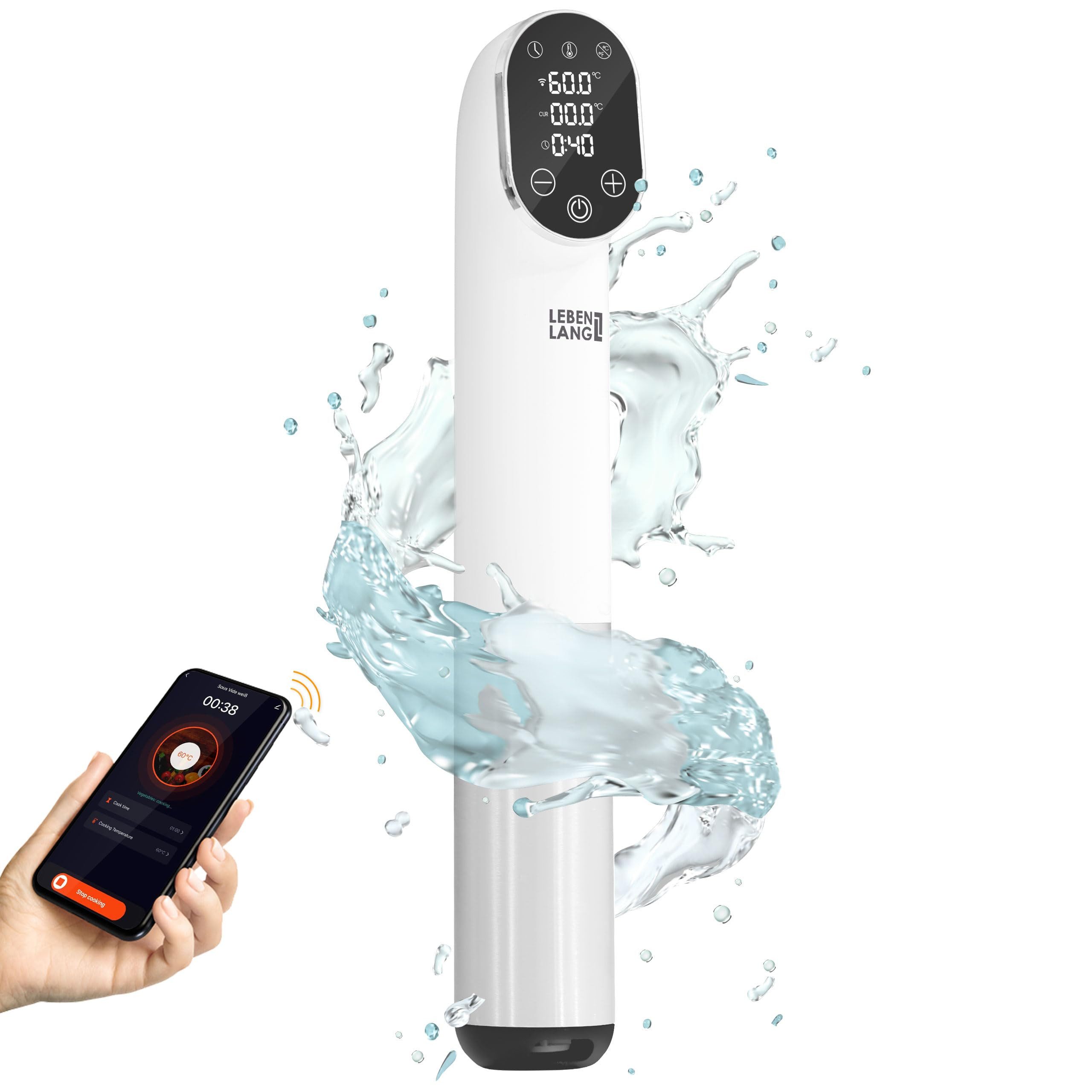 Lebenlang Sous-Vide Stick 1200W Sous vide garer - Qualität, App-Steuerung I Timer für Fleisch Fisch Gemüse I Edelstahl I IPX7