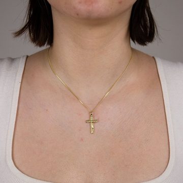 HOPLO Kreuzanhänger Anhänger Kreuz 585 Gold mit massiver Goldkette 1,1 mm, Made in Germany