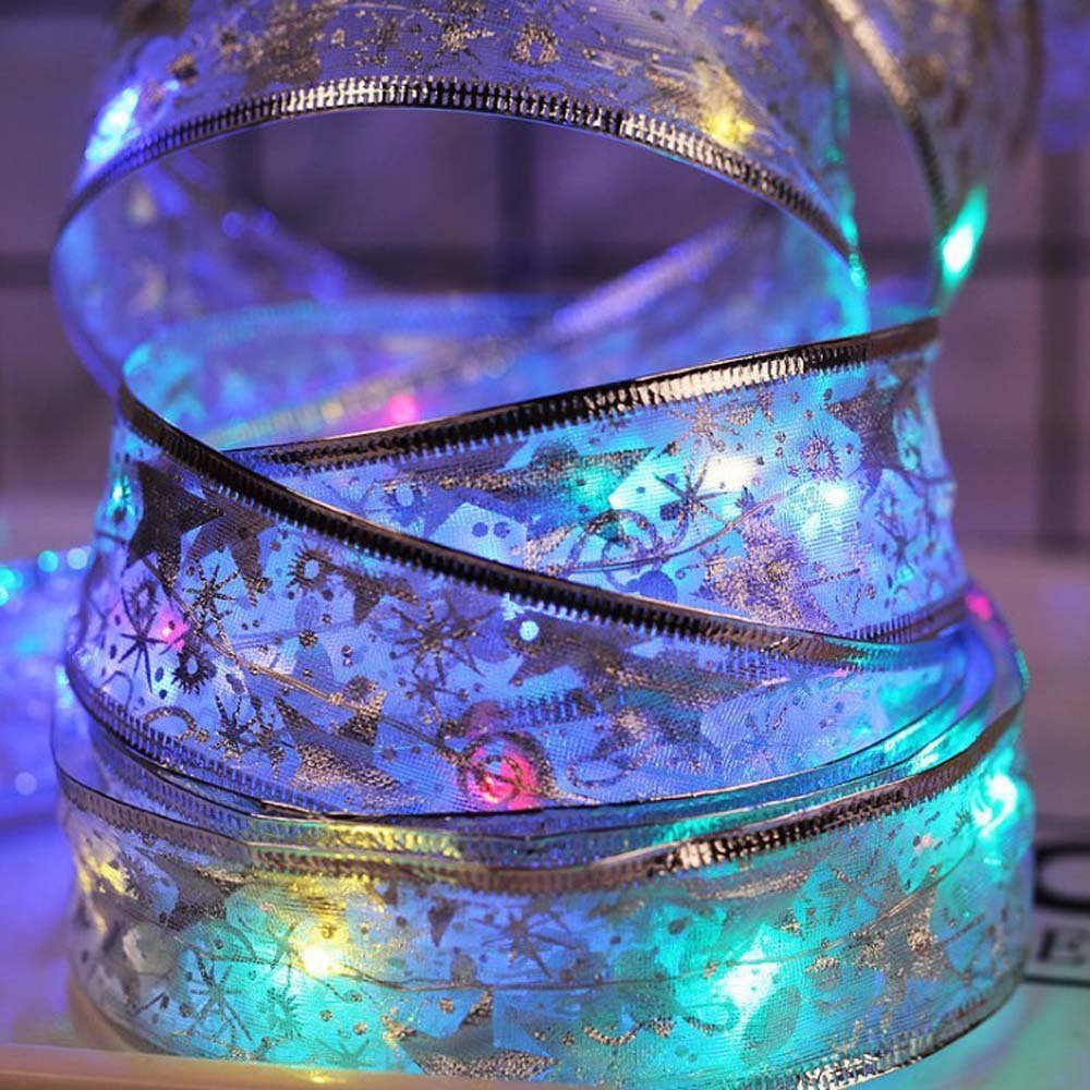 Rosnek LED-Lichterkette Schleife, wasserdicht, Deko, Party für Weihnachtsbaum batterie, Kupferdraht Silber (Mehrfarbig)
