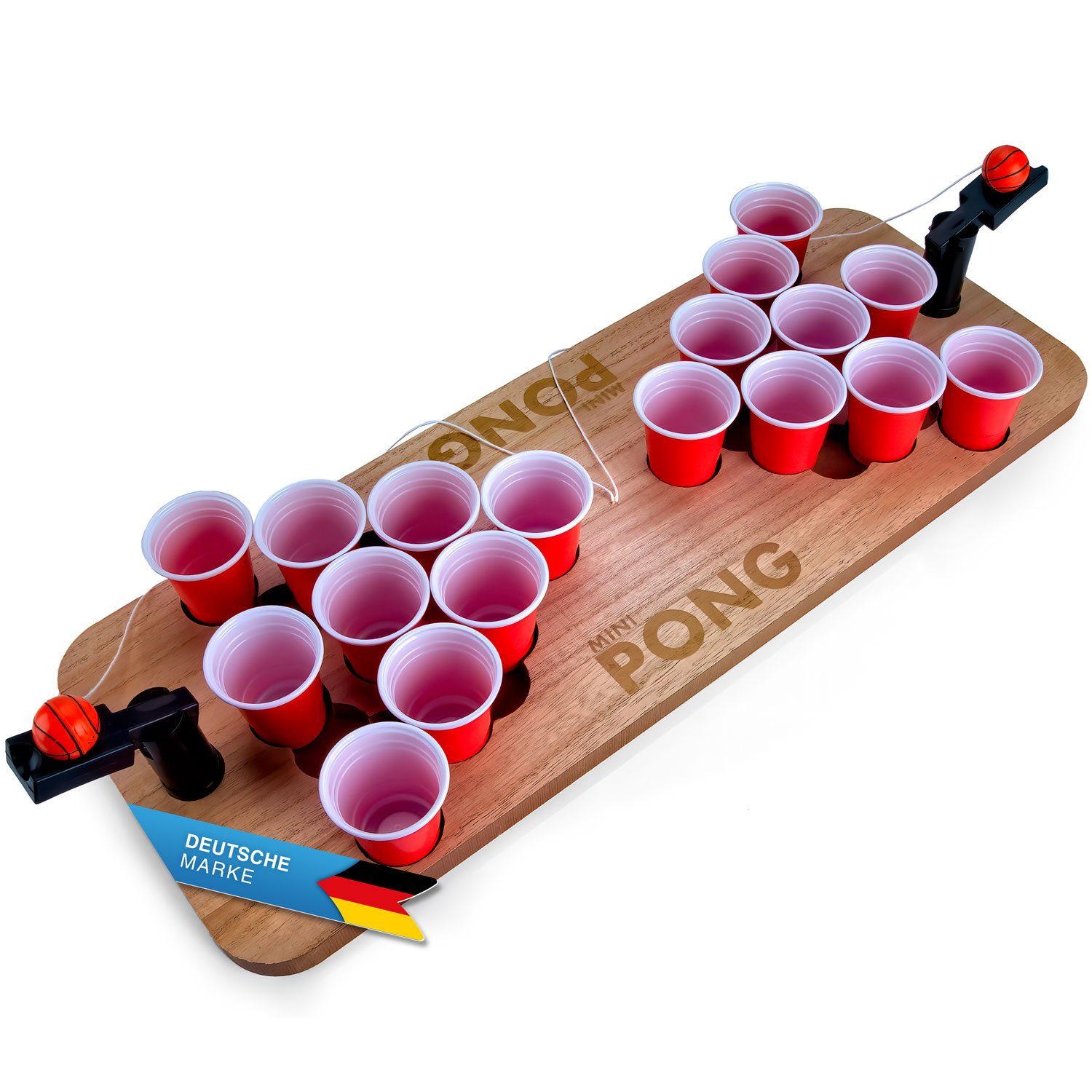 Goods+Gadgets Spieltisch GOODS+GADGETS Mini Beer-Pong Spieltisch – Kompaktes Partyspiel Set, (Bierpong-Tisch mit Bechern), Shot-Pong Set