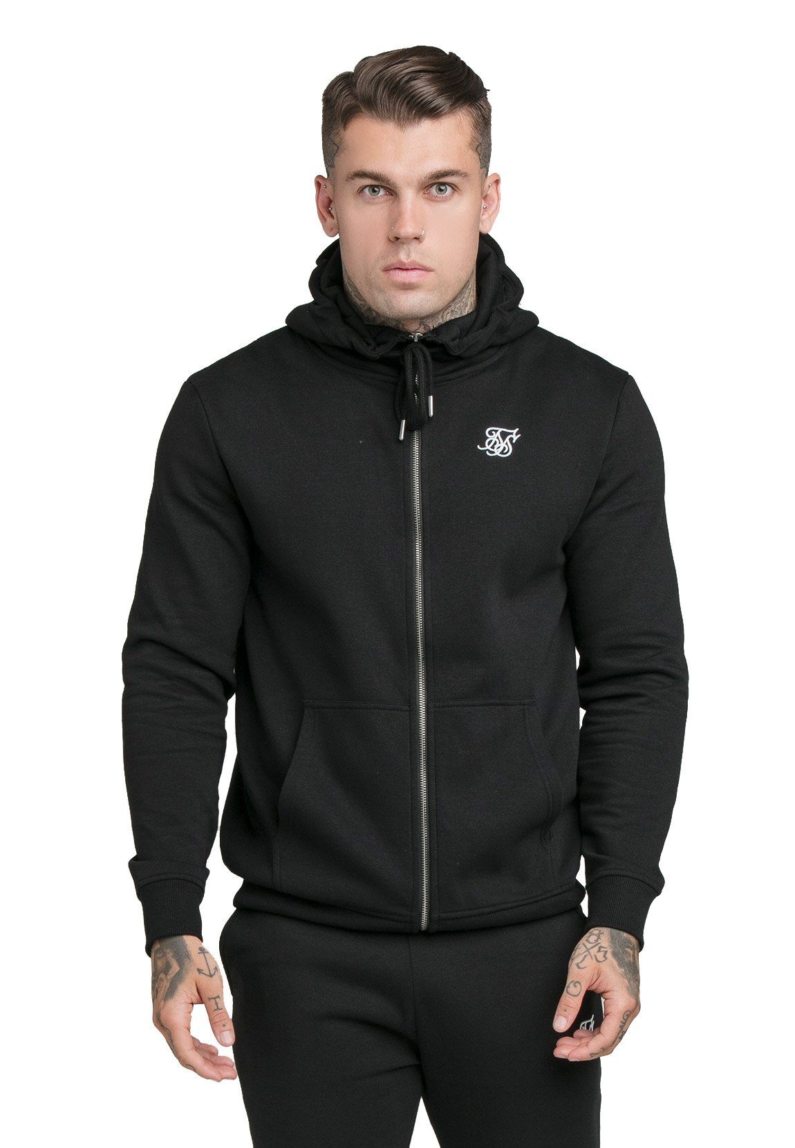 Siksilk Sweater SikSilk Zipper Herren CORE ZIP FUNNEL NECK HOODIE SS-18907 Black