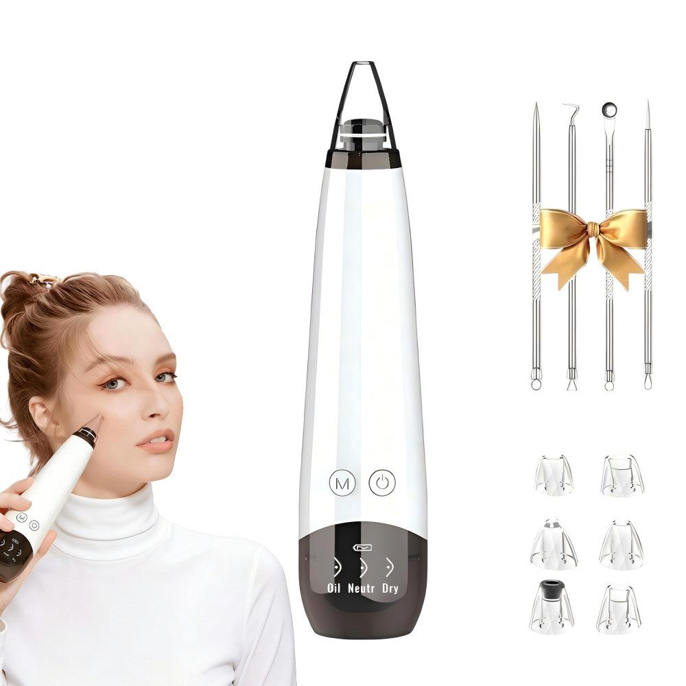 Toomoke Porenreiniger Porenreiniger,Mitesserentferner,Porensauger,6 Saugköpfen, Gesichtsporenreiniger, Tiefenreinigung,USB-aufladbar, weiß,Komedonen-Extraktor, Vakuum Beauty Hautpflegegerät mit 3 Modi,für Verschiedene Hauttypen