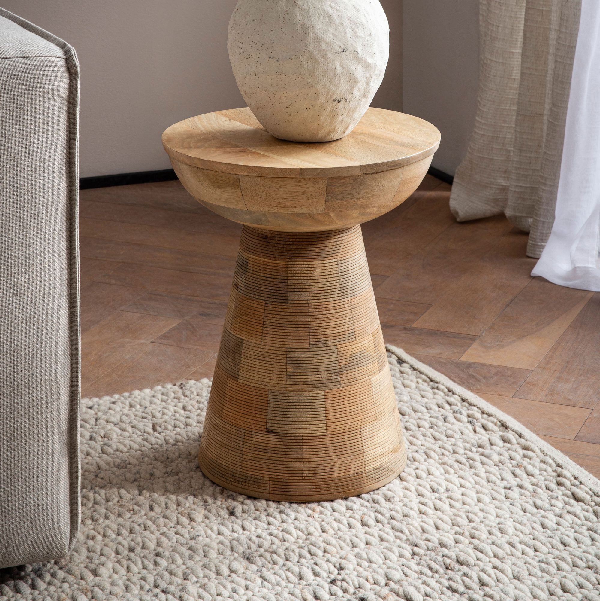 FINEBUY Beistelltisch FB108153 Massiv Ø37cm Rund Wohnzimmertisch Couchtisch Dekotisch (37x37x45 cm Mango Massivholz, Tisch Naturgebleicht), Wohnzimmertisch Modern, Anstelltisch Rund Hoch