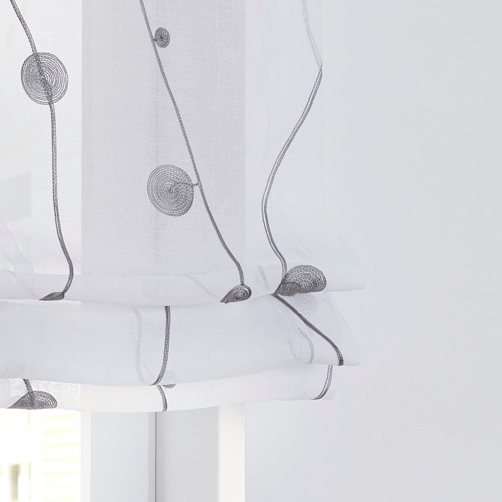 Kutti Raffrollo Nelly, mit Schlaufen, freihängend, modern bestickt, Kreise und Ranken