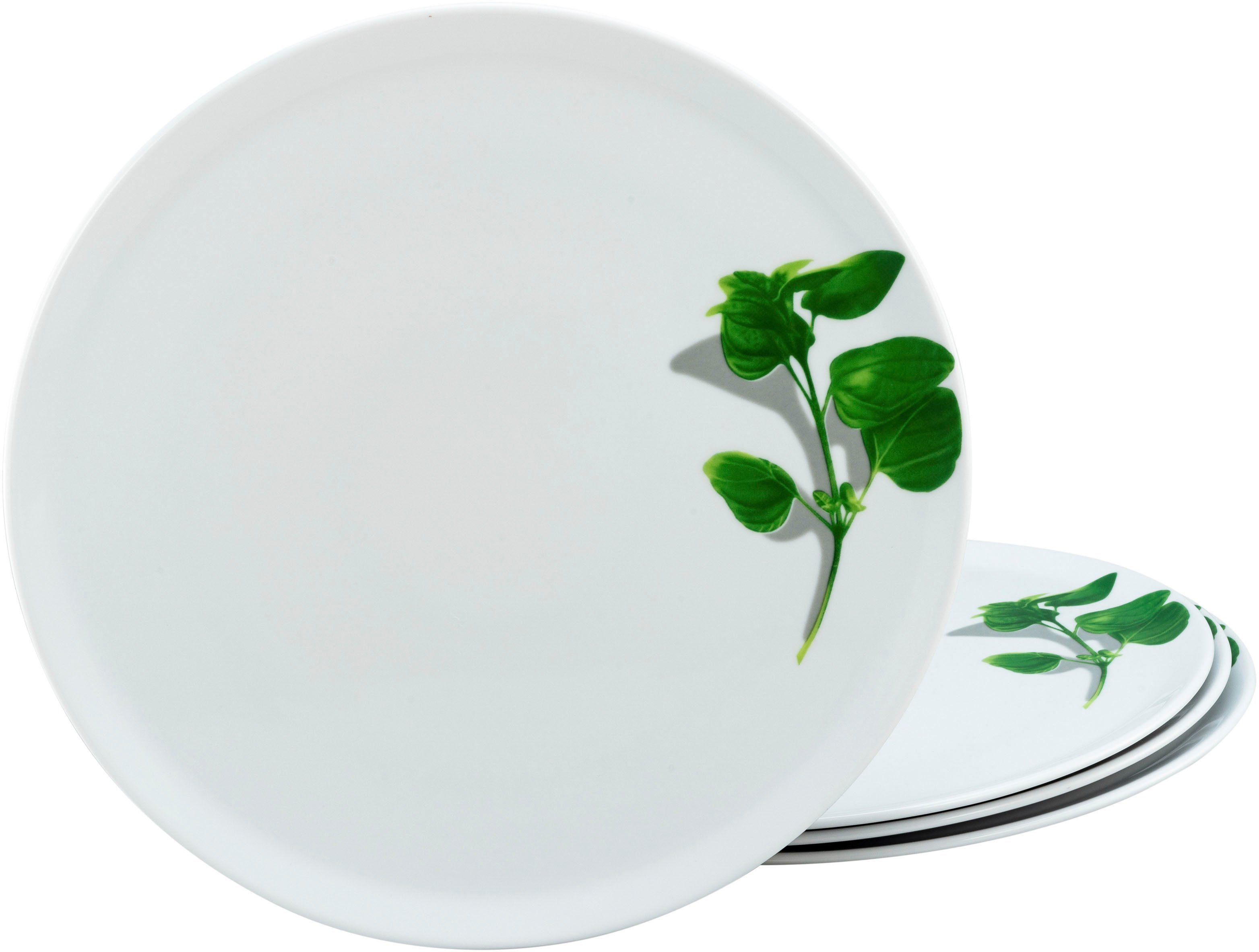 CreaTable Pizzateller Essteller Kräuter, (4 St), Teller Set für 4 Personen, weiß, Porzellan, schwere Qualität