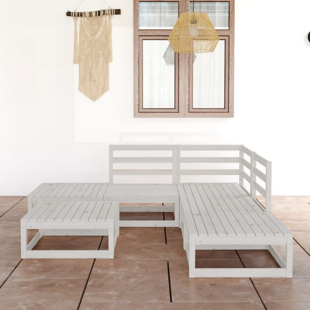 vidaXL Garten-Lounge-Set (1-tlg) 6-tlg. Gartenlounge-Set Weiß Massivholz, Kiefer