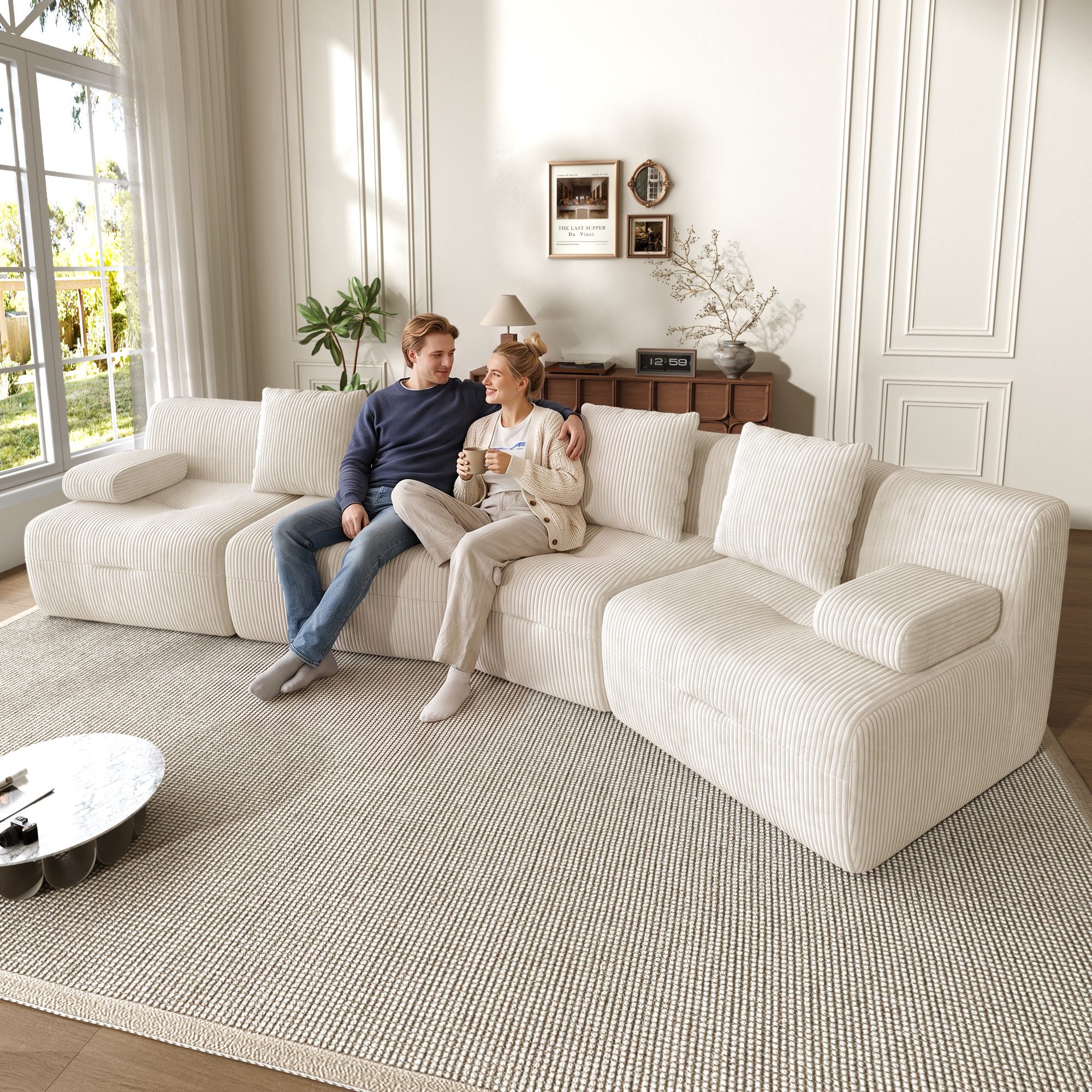 Merax 4-Sitzer Modulsofa aus Cordstoff, 4 frei kombinierbare Sitzmodule, Schlafsofa, Couch 311×90×65cm 1 Teile, weiches Sofa mit guter Rückfederung, Kompressionssofa ohne Rahmen
