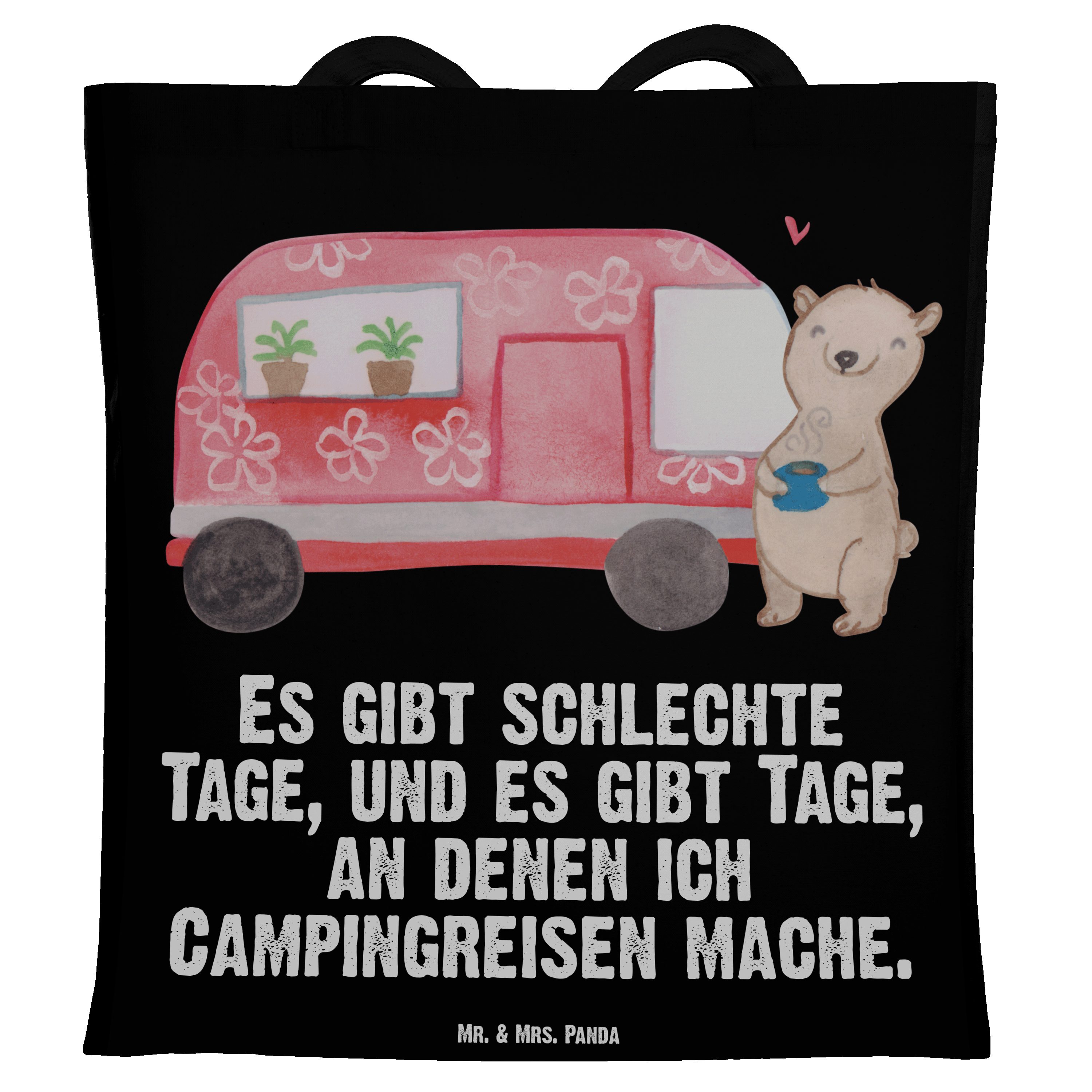 Mr. & Mrs. Panda Tragetasche Bär Camper Tage - Schwarz - Geschenk, Campen, Beutel, Hobby, Auszeich (1-tlg) | Canvas-Taschen