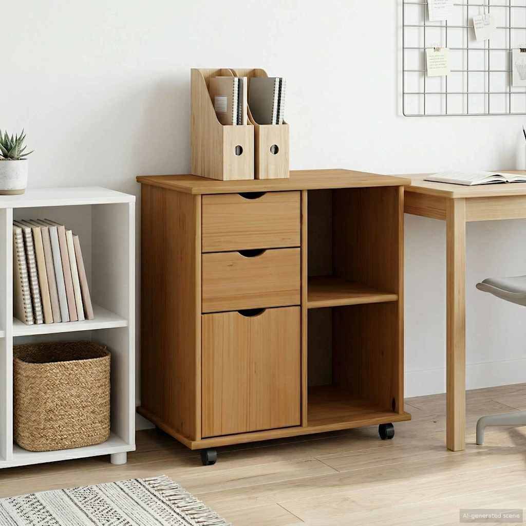 vidaXL Rollcontainer Rollschrank 63,5 x 39 x 65,5 cm Massivholz Kiefer Honigbraun, (1 St)