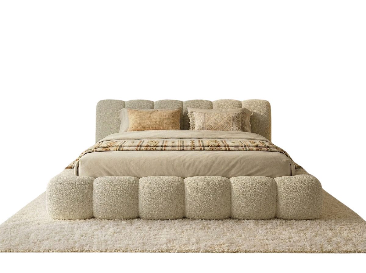 yourhouse24 Polsterbett Dallas Bouclé, angesagte Bubble-Optik (Bettgestell mit Bettkasten), Wolken-Design & Japandi