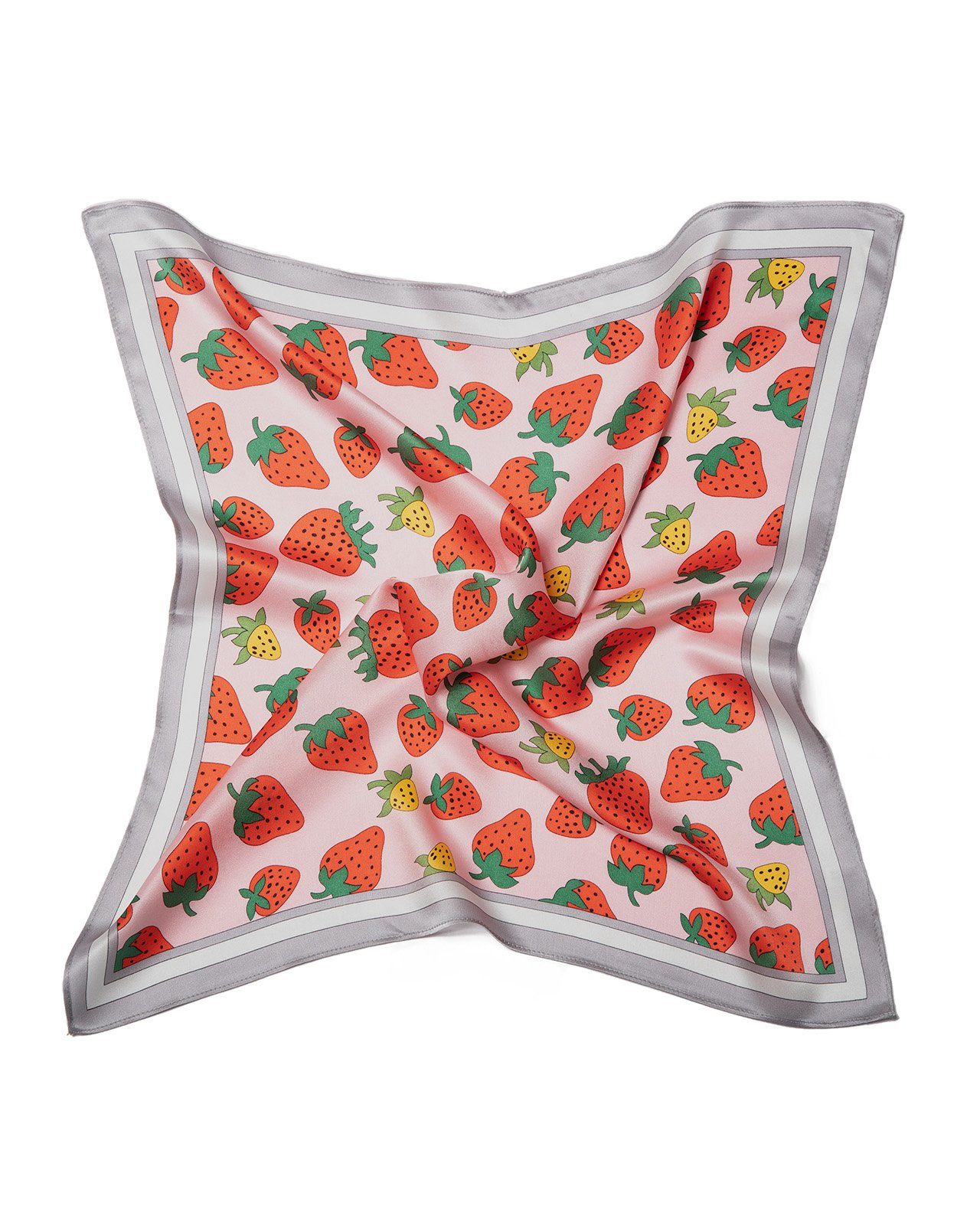 MayTree Seidentuch quadratisch Erdbeere 53x53cm rosa, Nickituch, Bandana-Schal, (Stück), 100% Seide