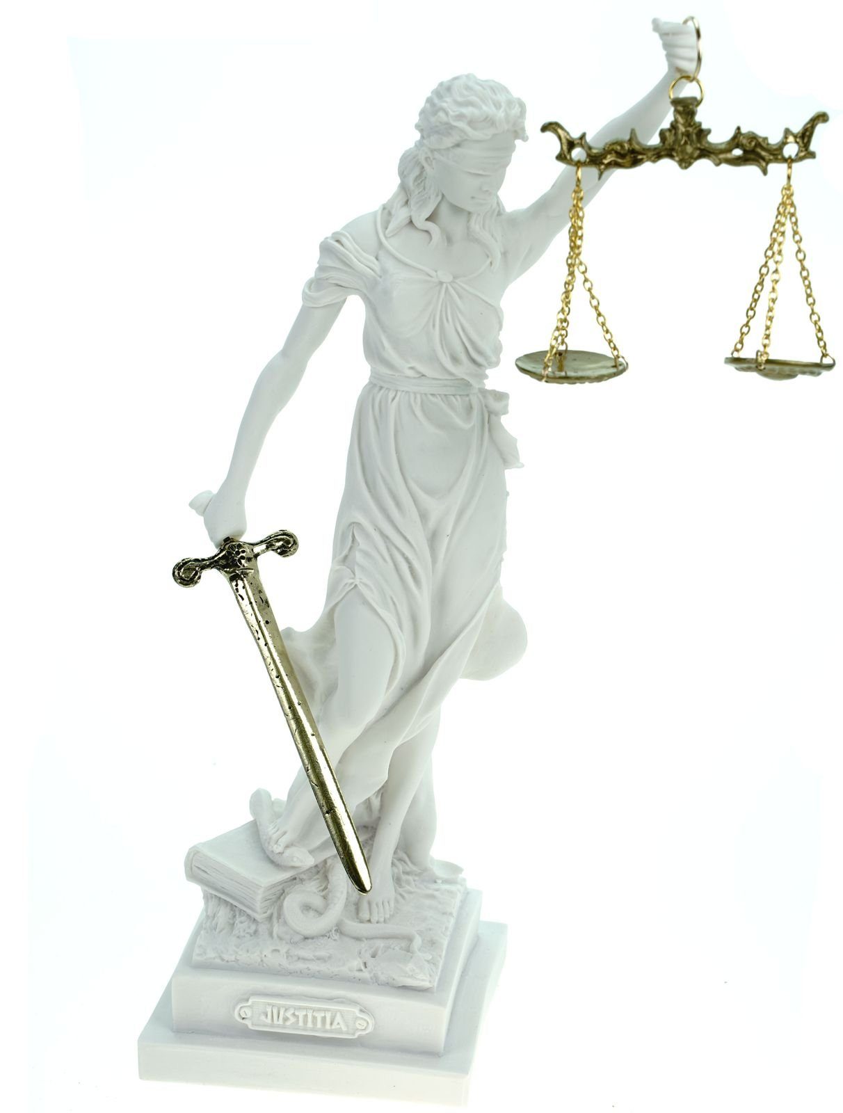 Kremers Schatzkiste Dekofigur »Alabaster Justitia Göttin Figur weiß mit  goldener Aufschrift, Waage und Schwert« online kaufen | OTTO