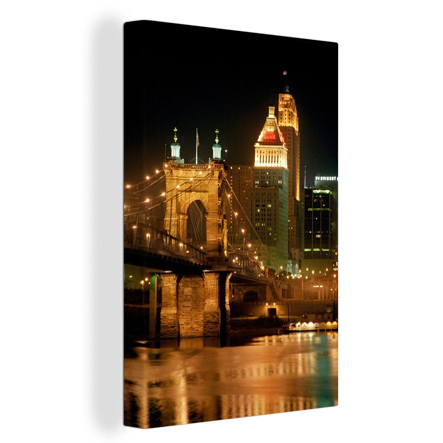 OneMillionCanvasses® Leinwandbild Beleuchtetes Cincinnati im US-Bundesstaat Ohio, (1 St), Leinwandbild fertig bespannt inkl. Zackenaufhänger, Gemälde, 20x30 cm | Leinwandbilder