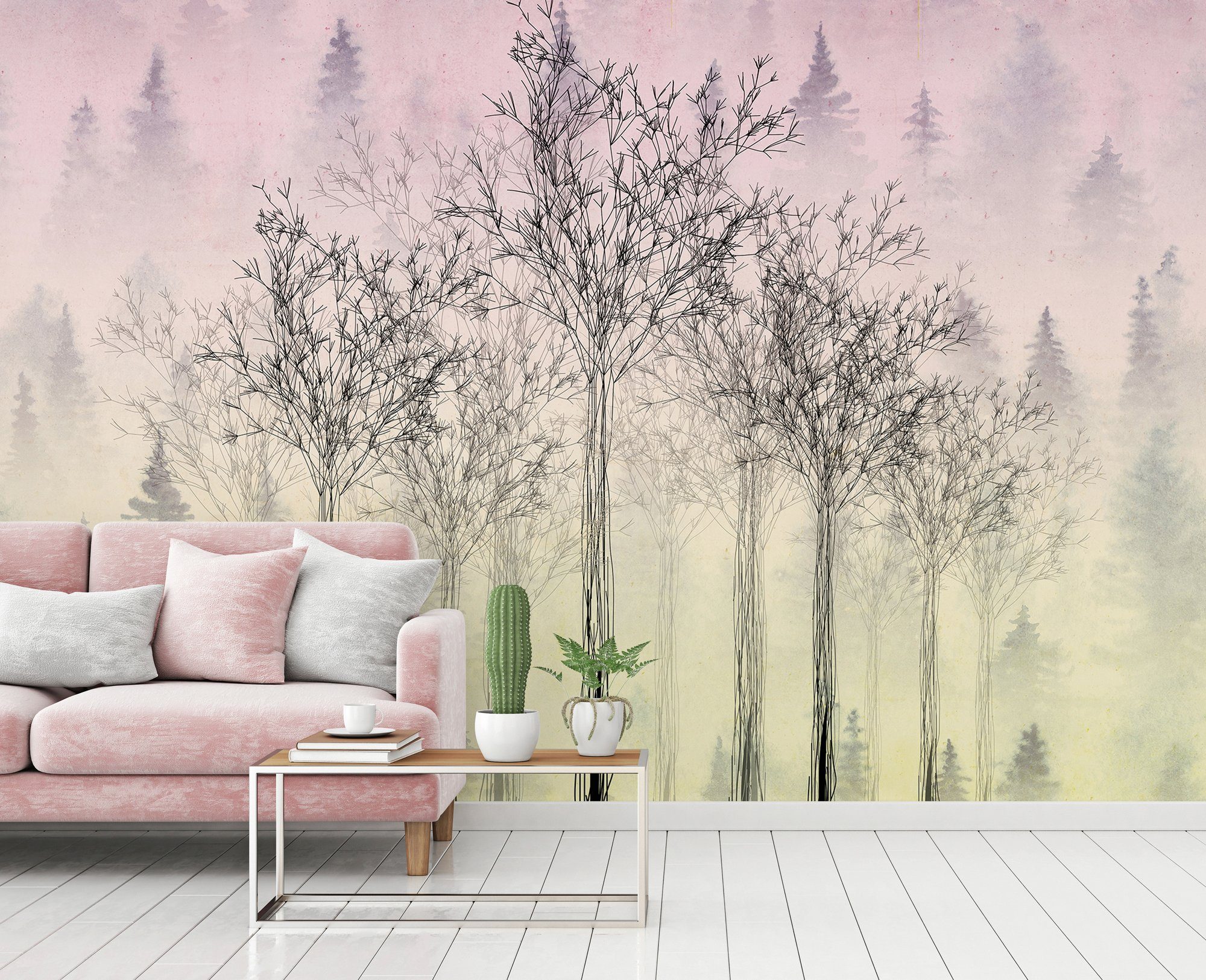 Architects Paper Fototapete Atelier 47 Trees Artwork 2, glatt, Wald, (4 St), Vlies, Wand, Schräge, Decke