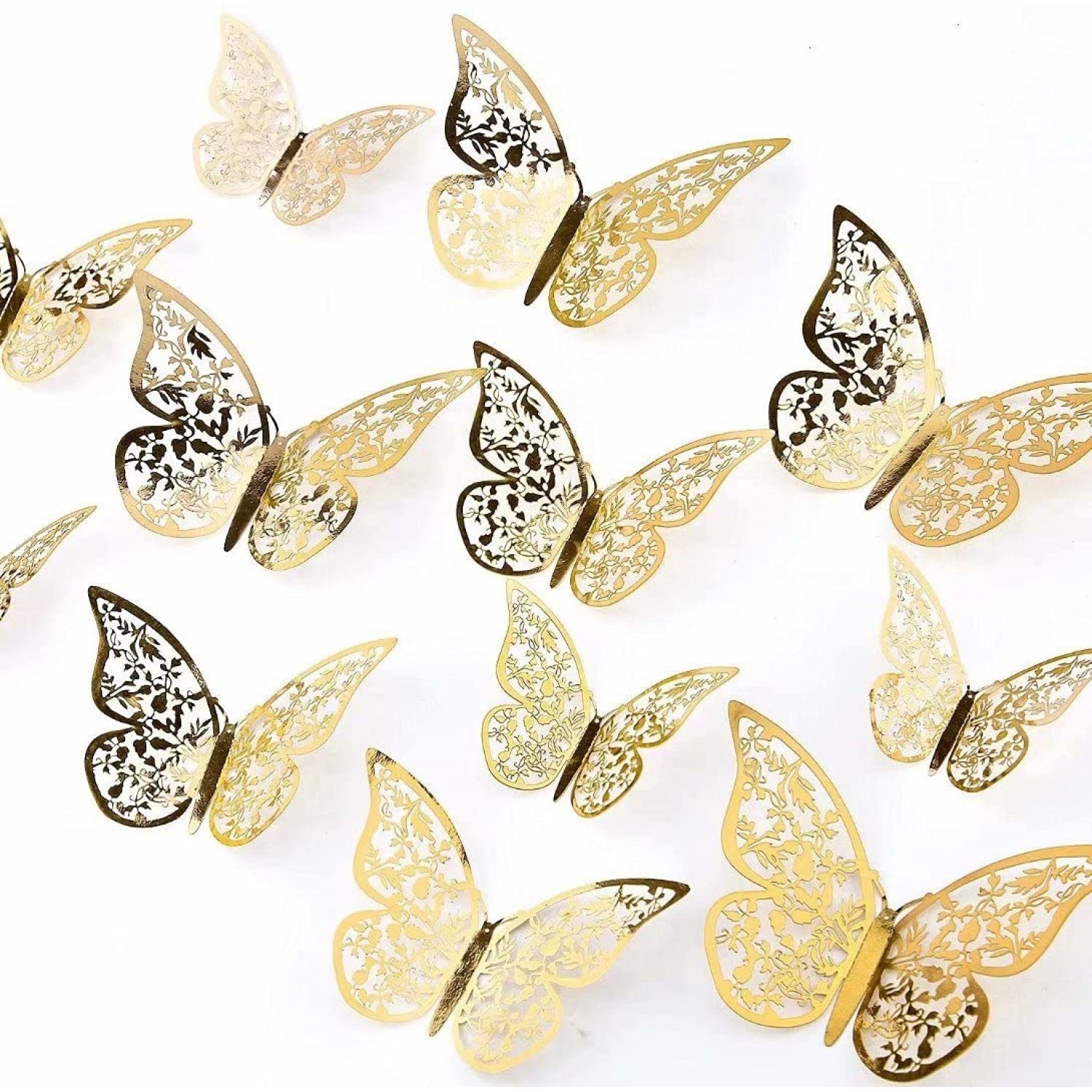 Jormftte Wandsticker Deko GOLD Papier Schmetterling,für Party Wand-Tischdeko  Geschenke