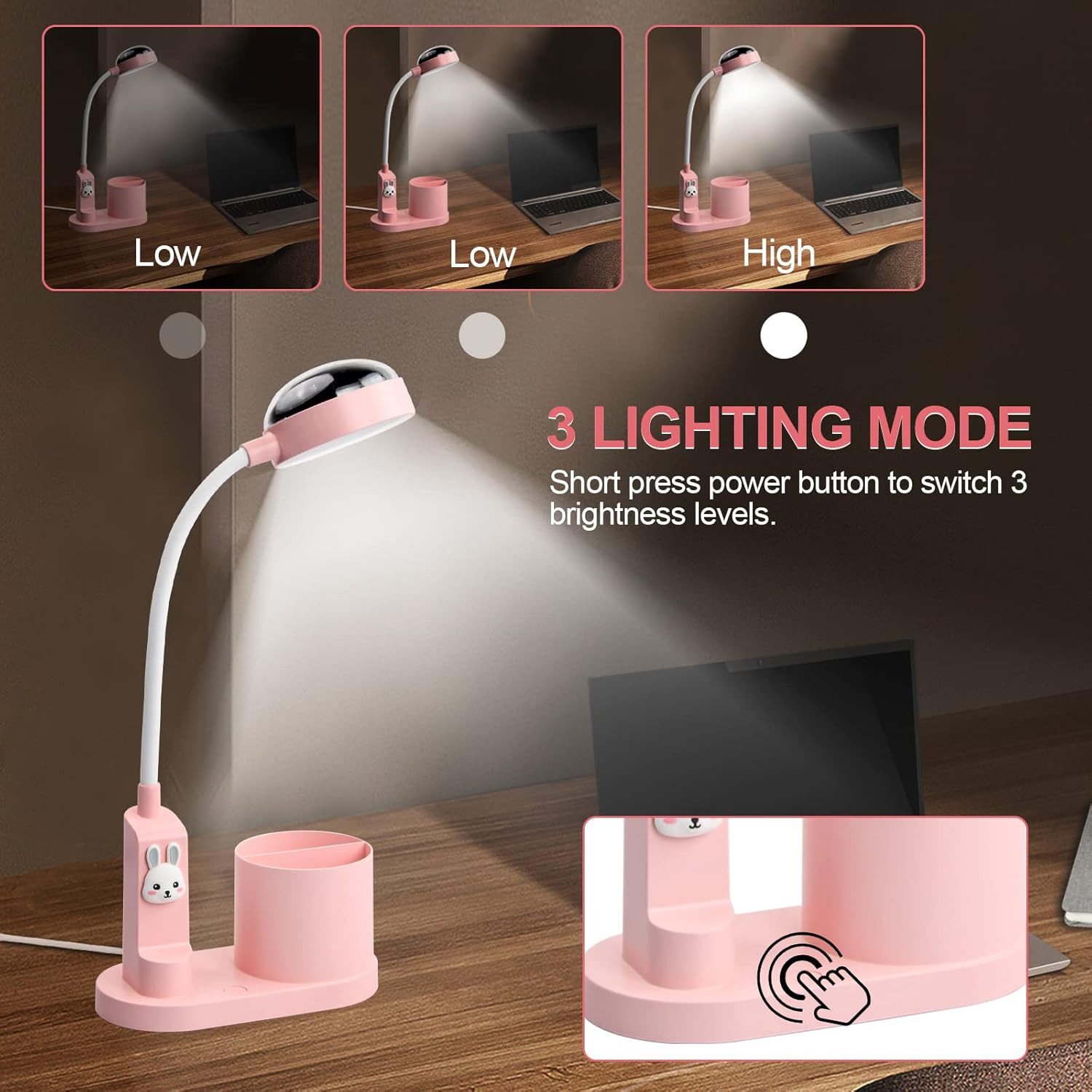 POPOLIC LED Schreibtischlampe LED-Stifthalterleuchte, dimmbare Projektion verstellbarer Lichtmast, 2-in-1 Schreibtischlampe, Farbwechsel, mehrere Helligkeitsstu – Bild 4 von 5