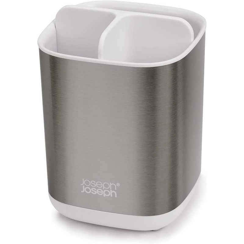 Joseph Joseph Zahnbürstenhalter EasyStore™ Steel Toothbrush Holder, Steel Kleiner Zahnbürstenhalter Zahnbürsten-Ständer, Badaccessoires, Edelstahl/Weiß