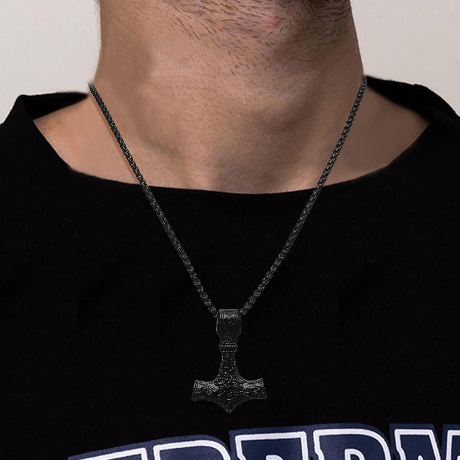 LuxusKollektion Kette mit Anhänger Wikinger Thors Hammer Halskette Edelstahl Viking Runen Schmuck Herren – Bild 4 von 5
