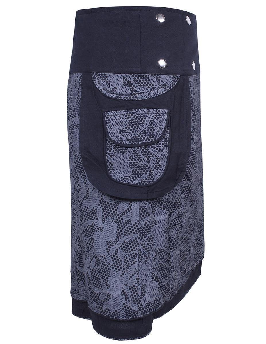 Vishes Wickelrock Rock zum Wickeln mit Druckknöpfen Spitze Blumen Ethno, Hippie, Goa, Lagenlook Style