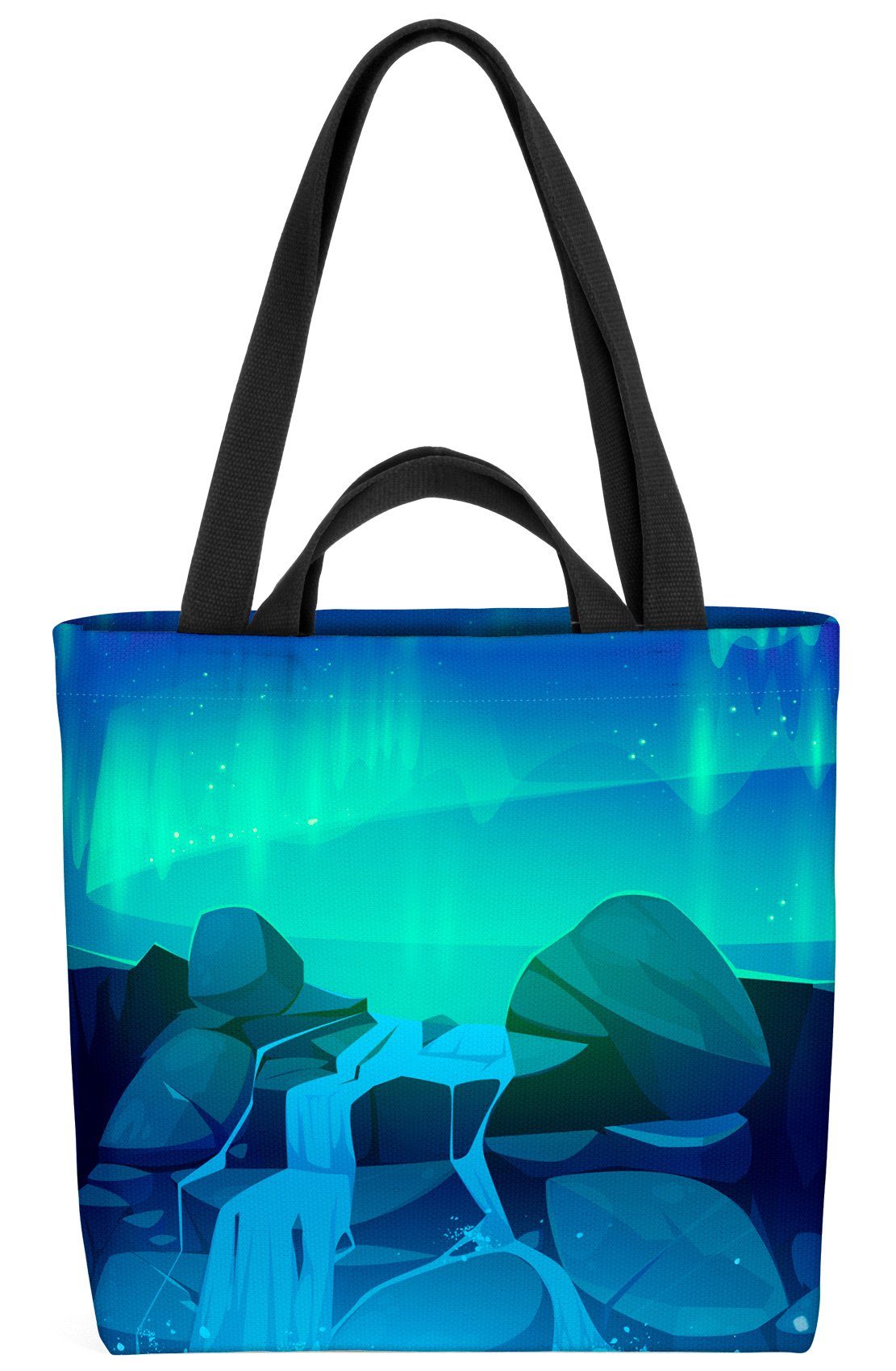 VOID Henkeltasche (1-tlg), Aurora borealis Illustration polarlicht himmel licht norden wasserfal