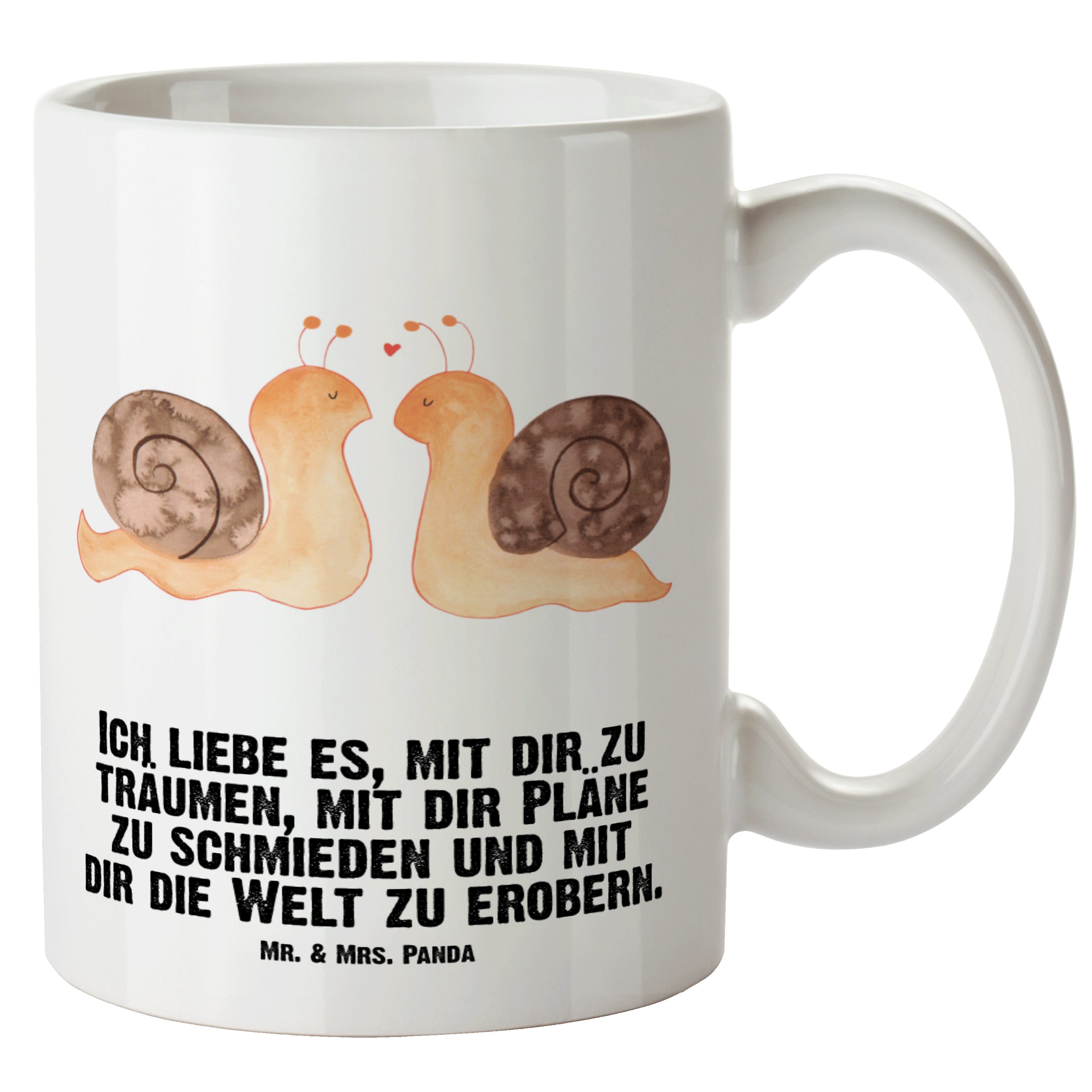 Mr. & Mrs. Panda Tasse Schnecken Liebe - Weiß - Geschenk, Freundin, XL Becher, Grosse Kaffee, XL Tasse Keramik