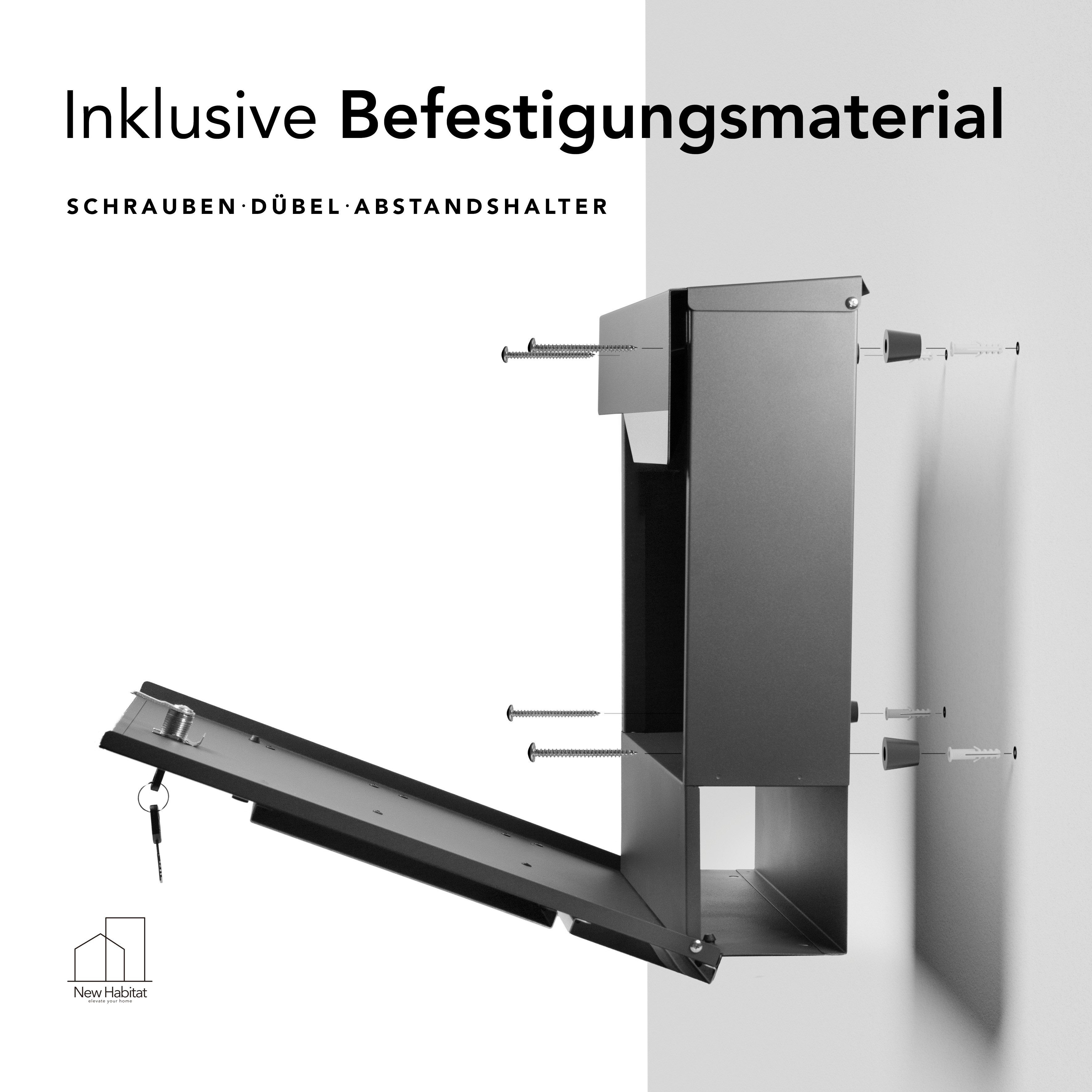 NewHabitat Briefkasten Moderner Wandbriefkasten Personalisierbar Anthrazit RAL7016 (Komplettset, Modell: Manhattan), Rostfrei