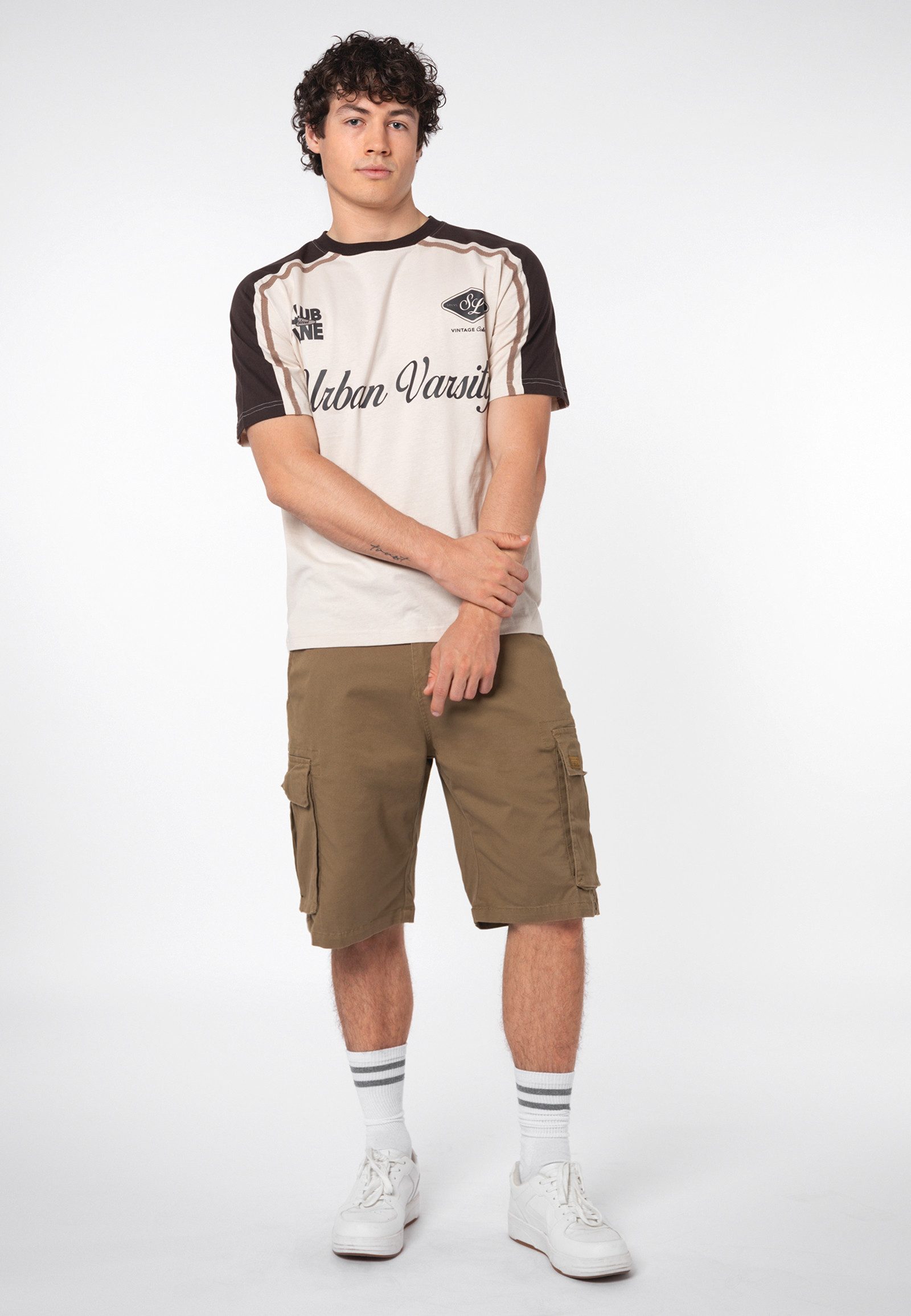 SUBLEVEL Shorts Herren Cargoshorts Kurze Stretch-Twill-Shorts, Cargotaschen