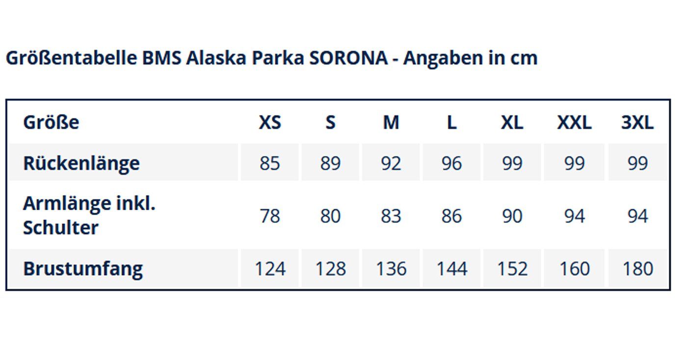 BMS Parka ALASKA-PARKA sehr leicht & sehr warm