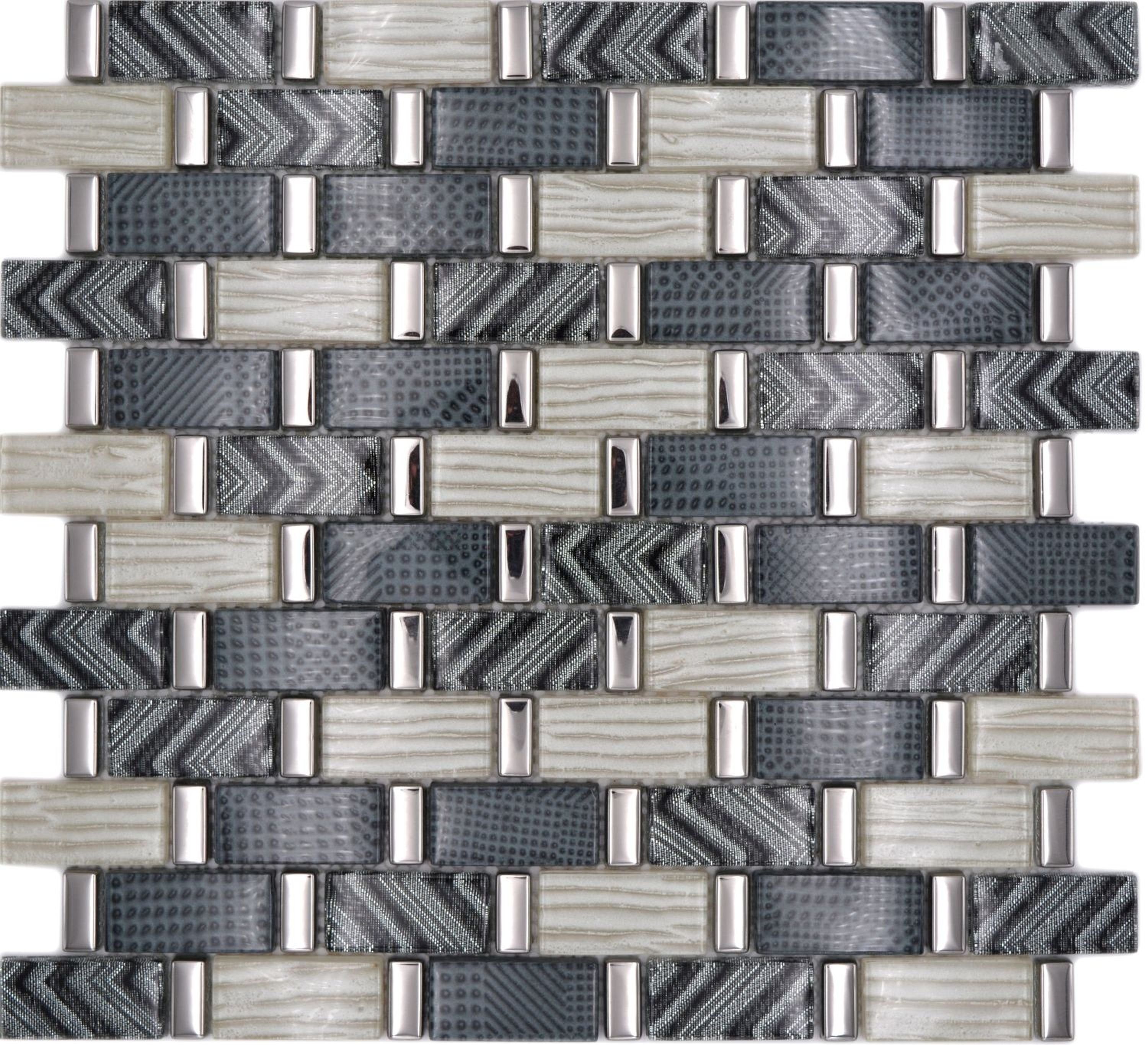 Mosani Wandfliese Glasmosaik Mosaikfliese grau silber gold glänzend Wand