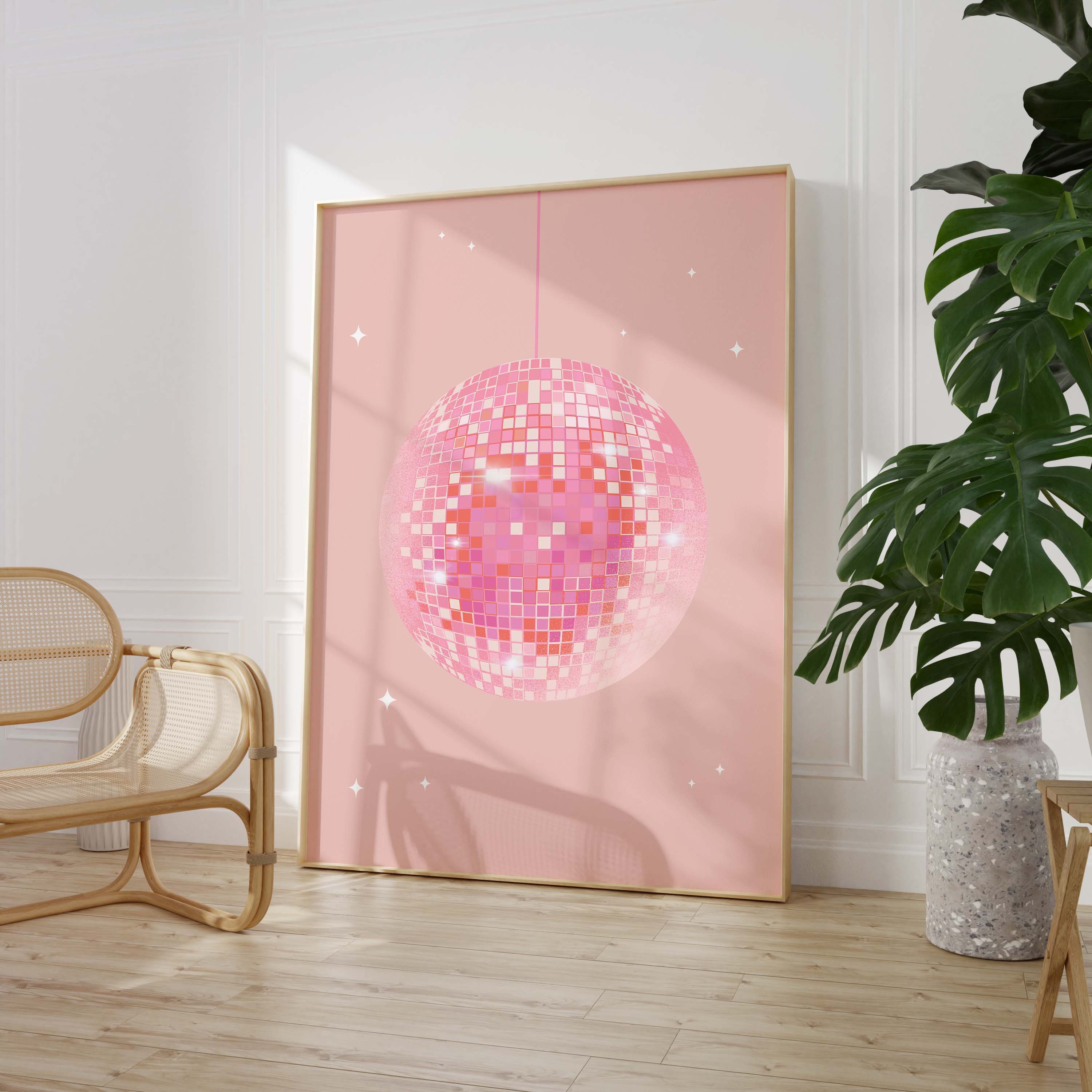 JUSTGOODMOOD Poster Disco Kugel Pink Disco Ball Retro Party Ästhetik Glitzer Spiegelball D, (1 St) – Bild 3 von 5