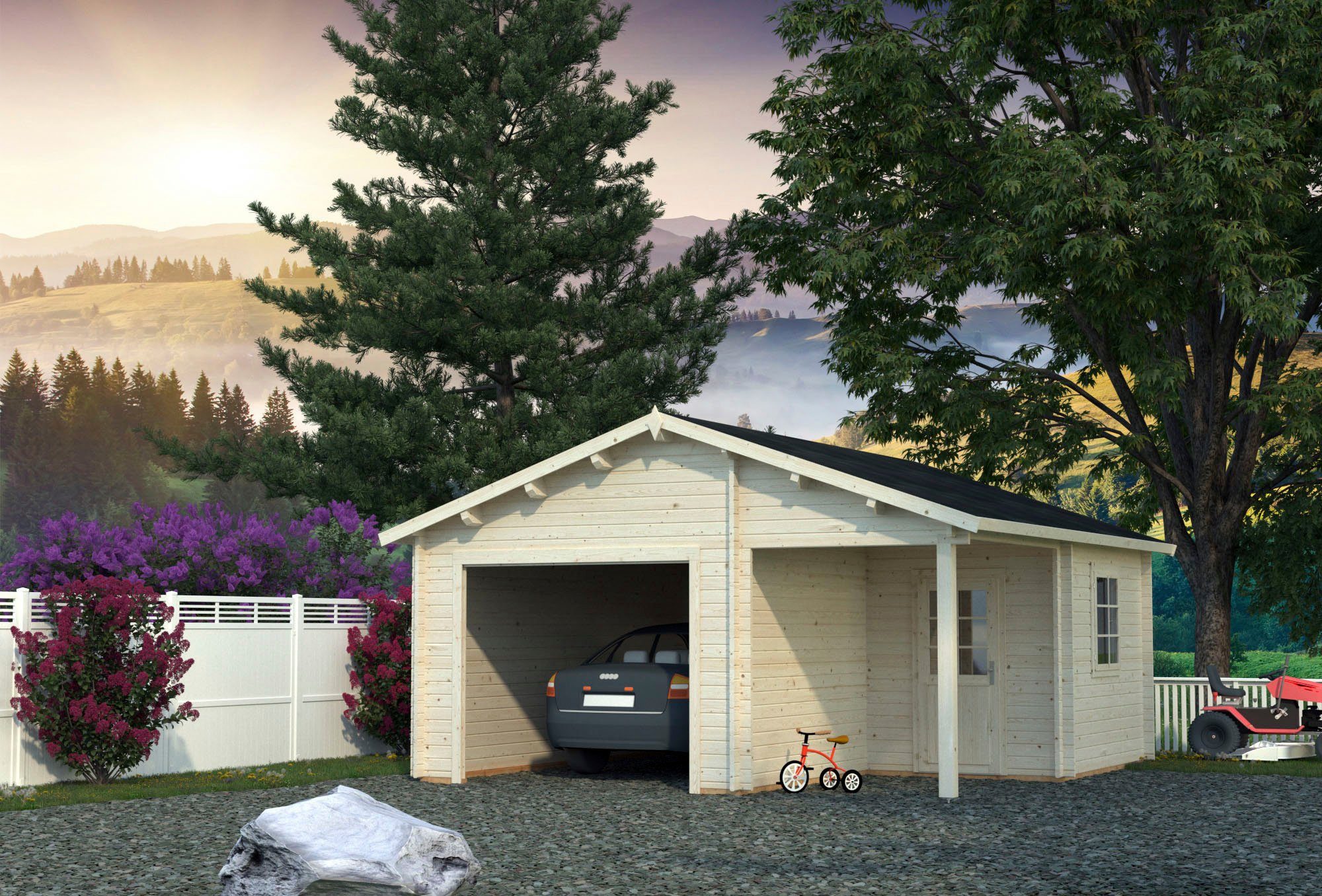 Palmako Garage Irene/Roger, BxTxH: 564x601x321 cm, mit Anbau, ohne Tor, transparent