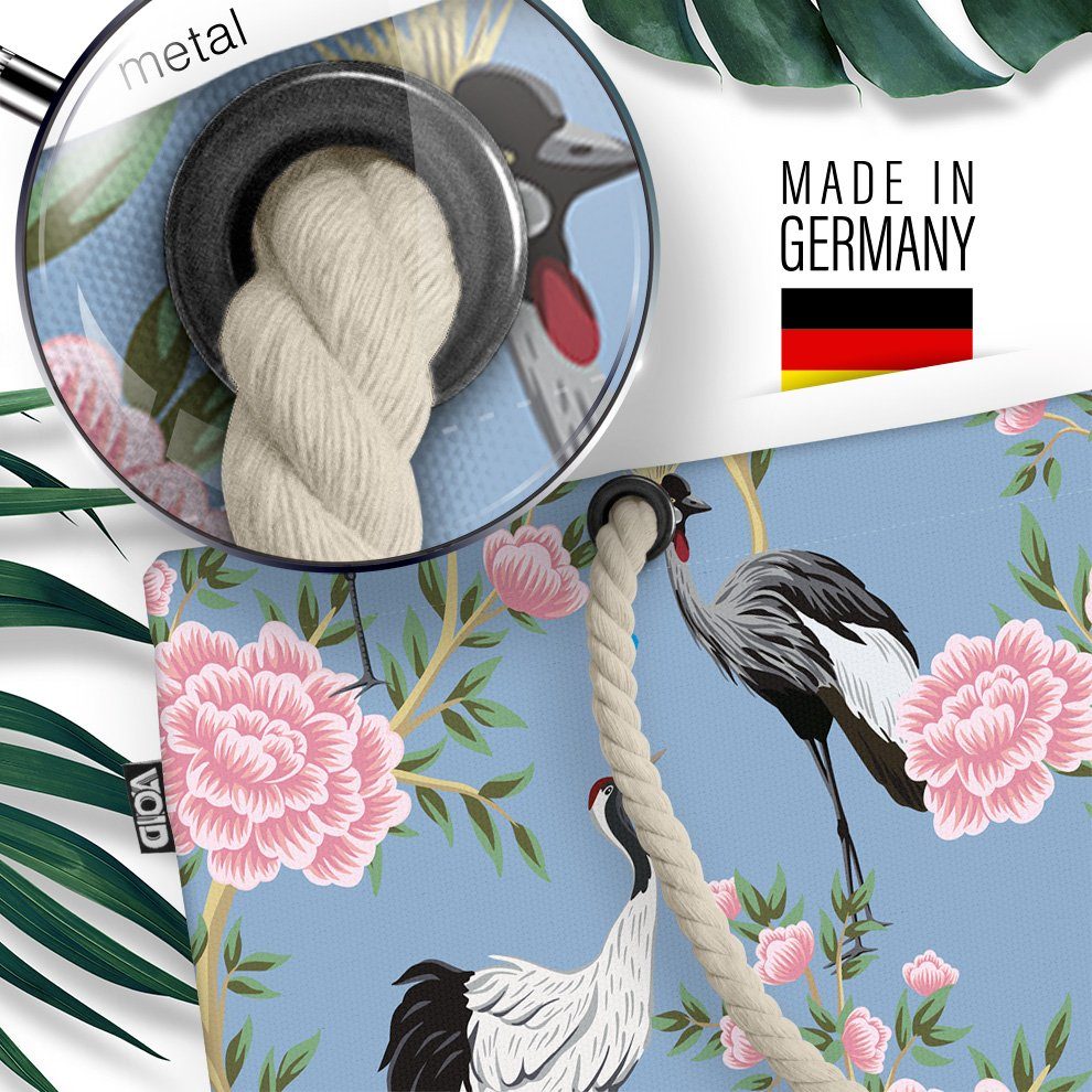 VOID Strandtasche (1-tlg), Sommer Beach Urlaub Vogel Blumen Pflanze Asien Blumen-Muster Bag Kranich Indien