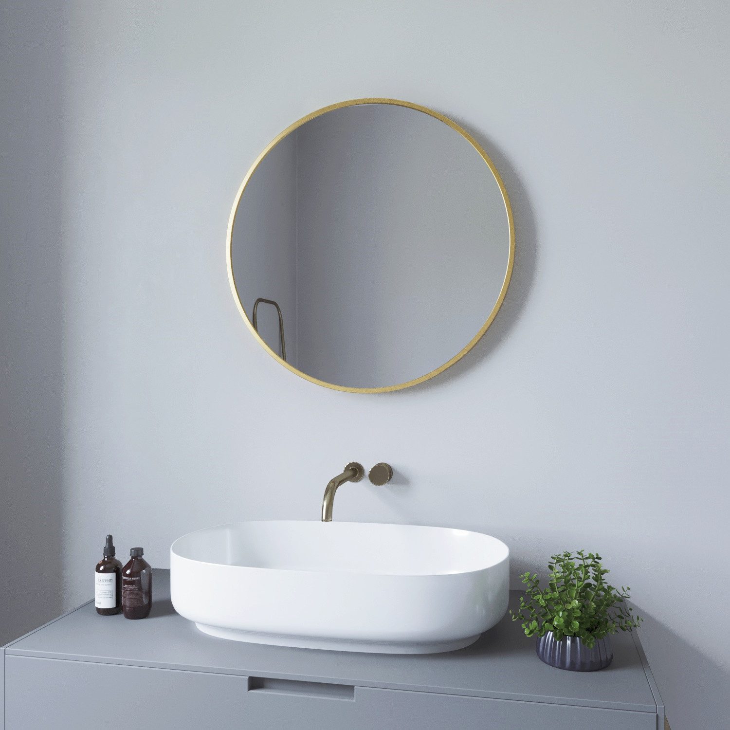 AQUALAVOS Rahmenspiegel-rund Badspiegel Rund Spiegel 60cm Dekorative Wandspiegel für Badezimmer, 4 mm Kristallglas hochwertigem Aluminium für Badezimmer Ankleideraum