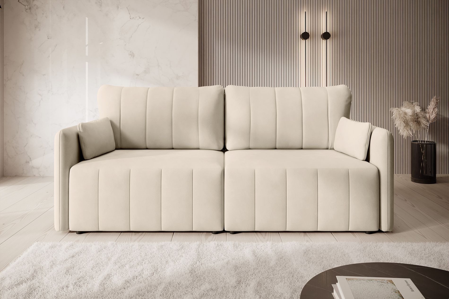 Selsey Schlafsofa, mit Schlaffunktion, Stauraum, Chenille und Zierkissen, 221 cm