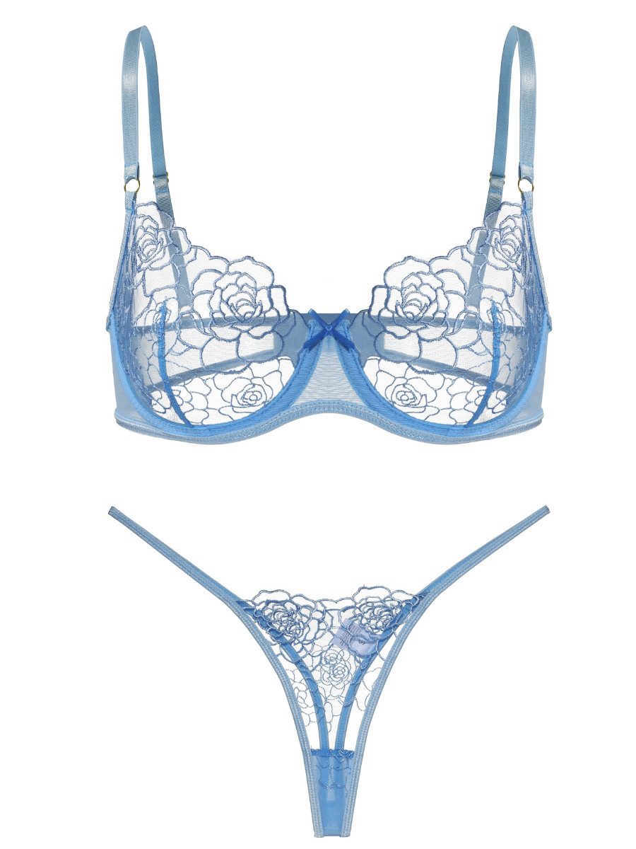 Elegant Love Set: Push-up-BH Sexy transparentes Dessous-Set für Damen: bestickter BH und String (Set, 2-tlg., mit Tanga) elegantes Lingerie Set, Unterwäsche, ve – Bild 2 von 5
